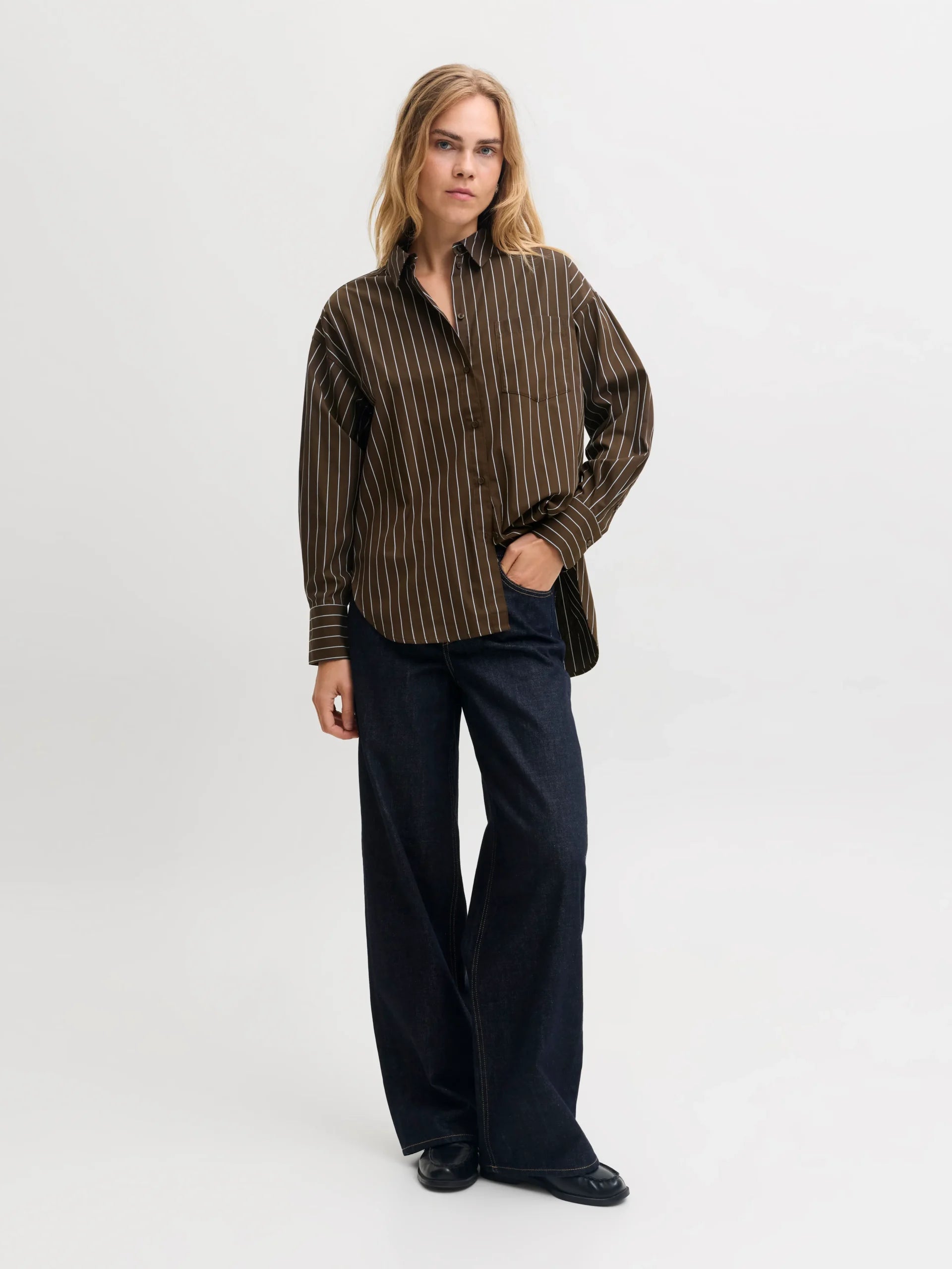 JJXX JAMIE LS RELAXED POPLIN SHIRT WVN NOOS Demitasse THIN WHITE