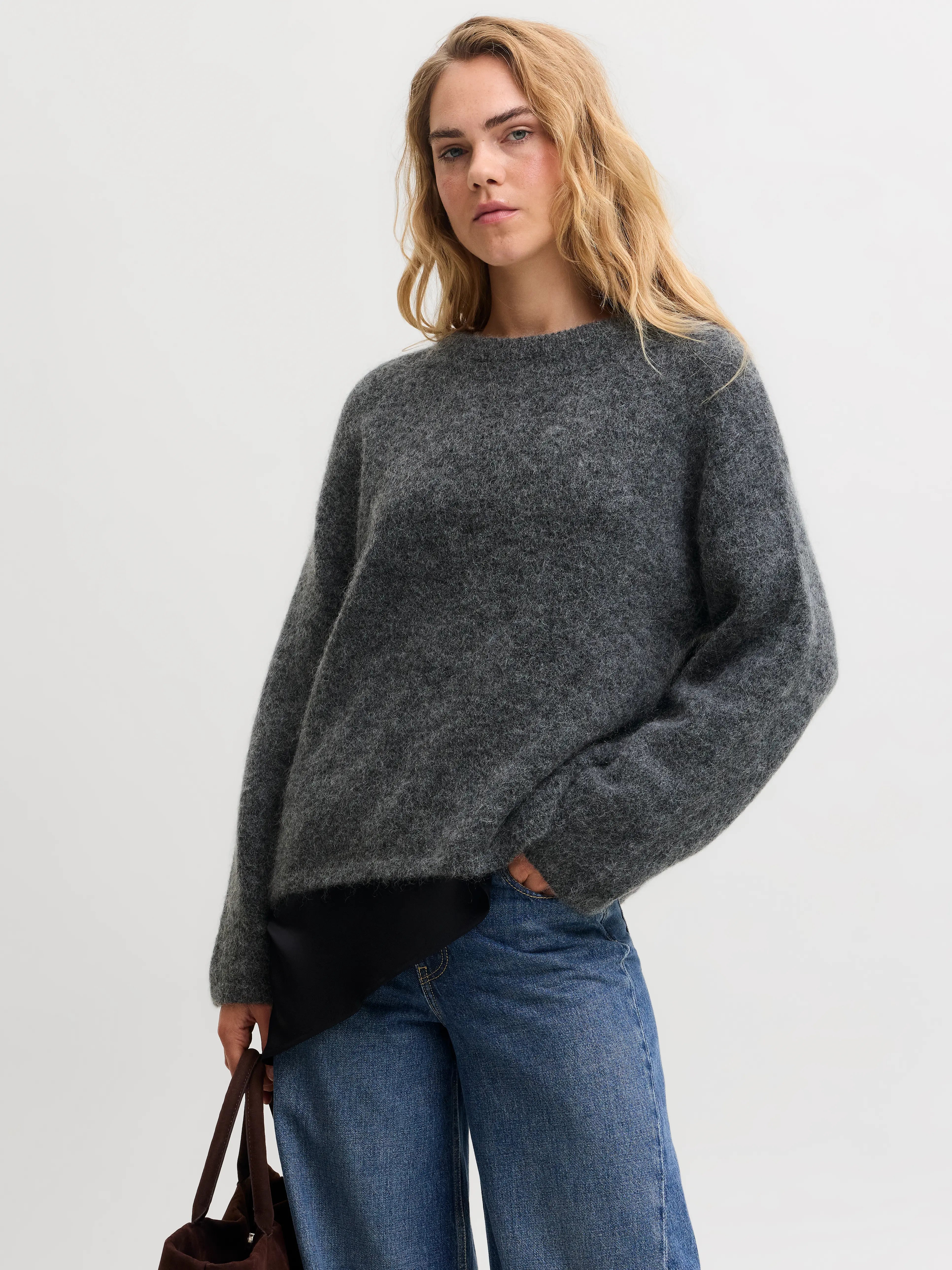 JJXX MARSHA WOOL BLEND CREW NECK KNIT Dark Grey Melange