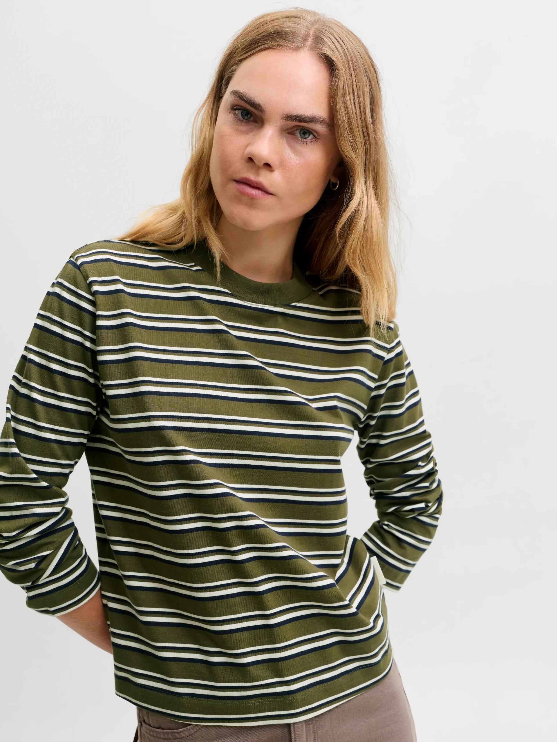 JJXX SOPHIA BOXY LS STRIPE TEE JRS SN Winter Moss Night Sky & Vanilla Ice