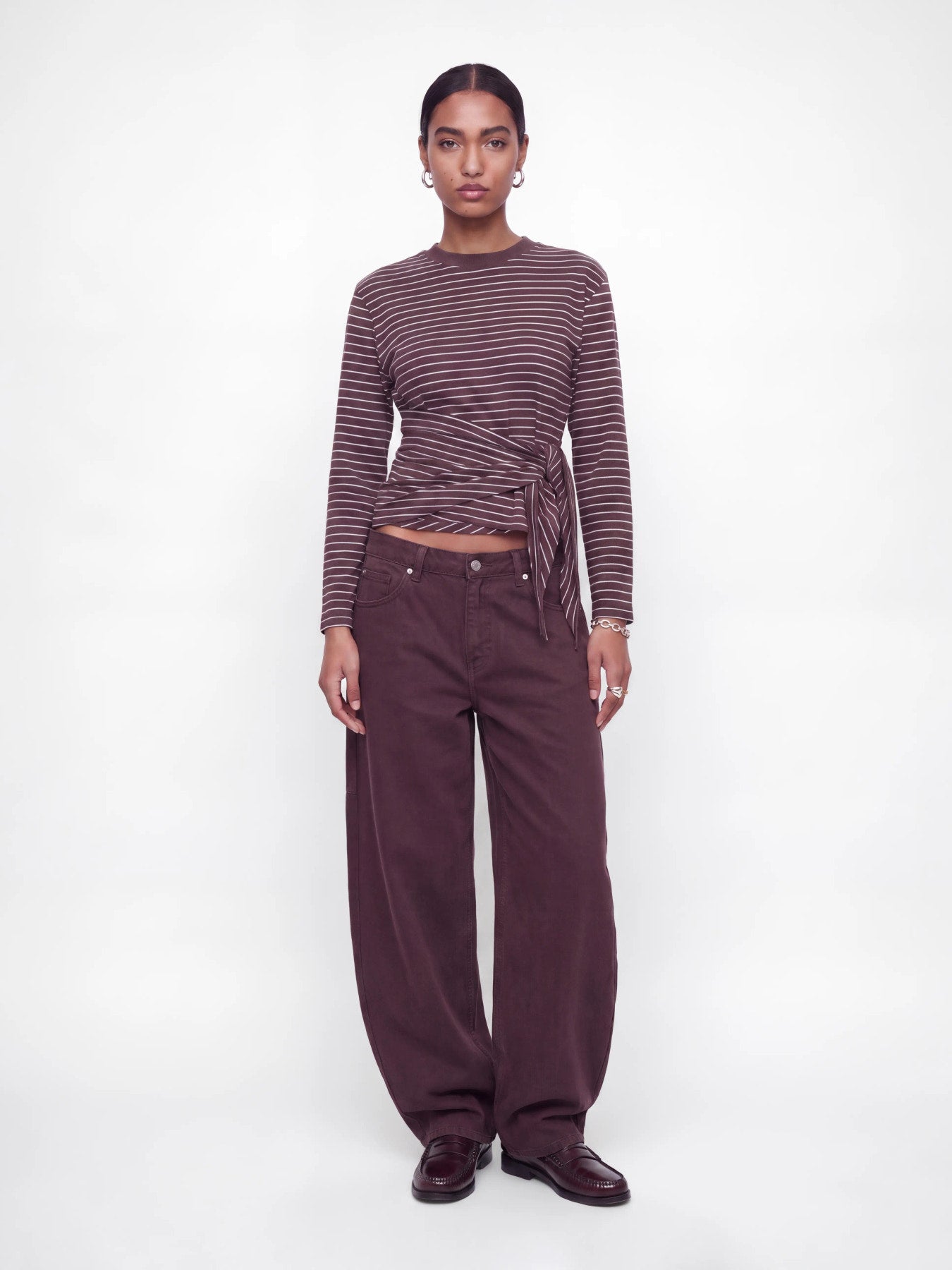JJXX SOPHIA BOXY LS SCARF TEE JRS EXP Huckleberry Fudge/Cloud Dancer