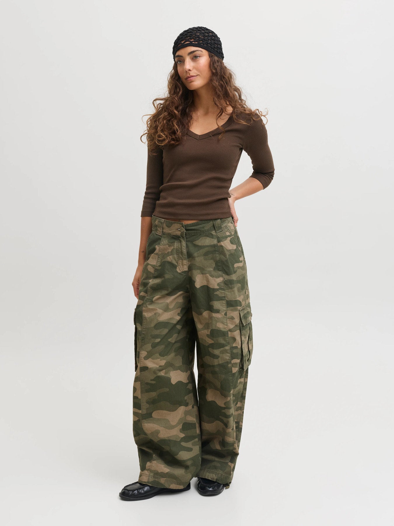 JJXX FIFI STR 3/4 V-NECK RIB TOP JRS Demitasse