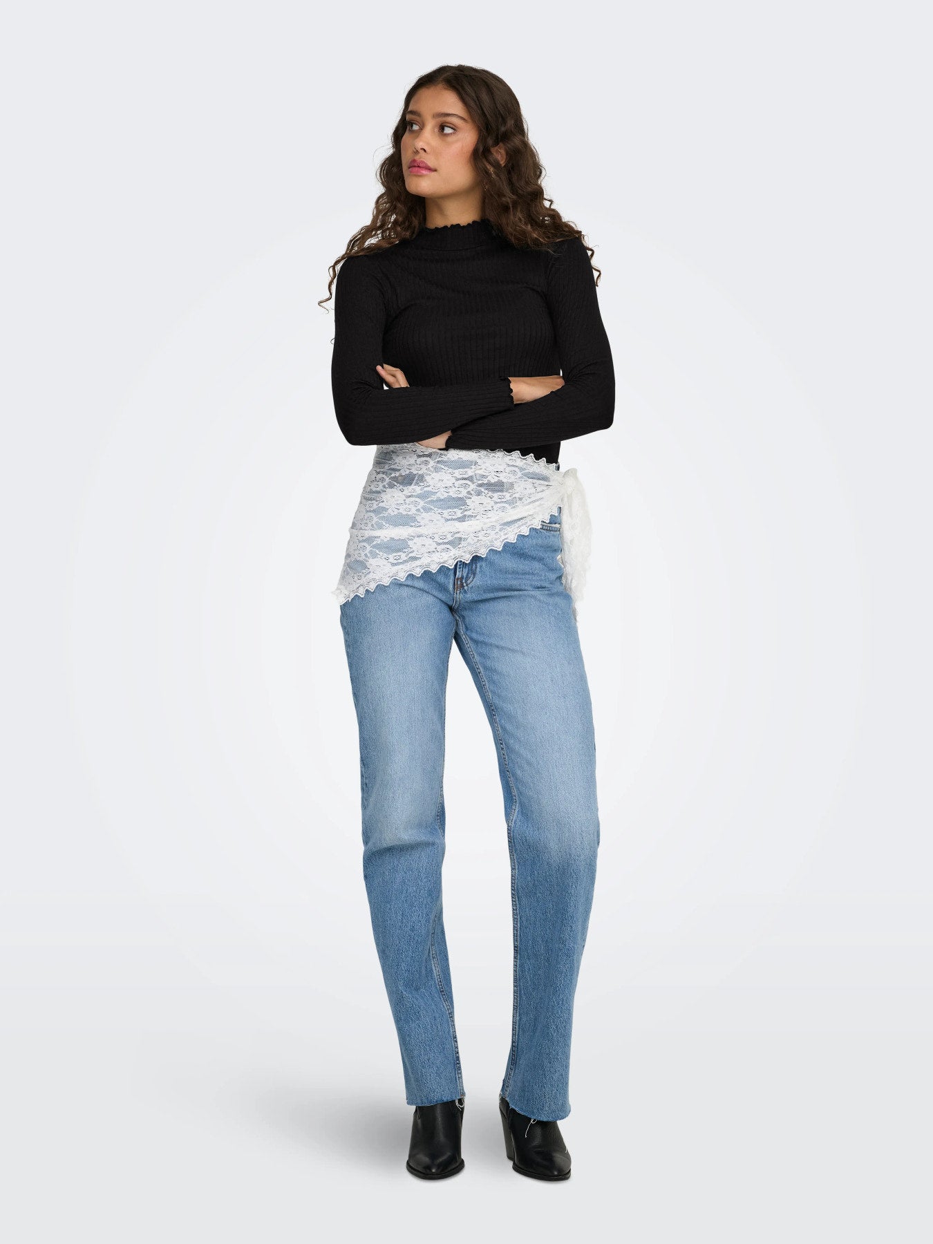 JDYFRANSISKA LIFE L/S HI-NCK TOP JR NOOS BLACK