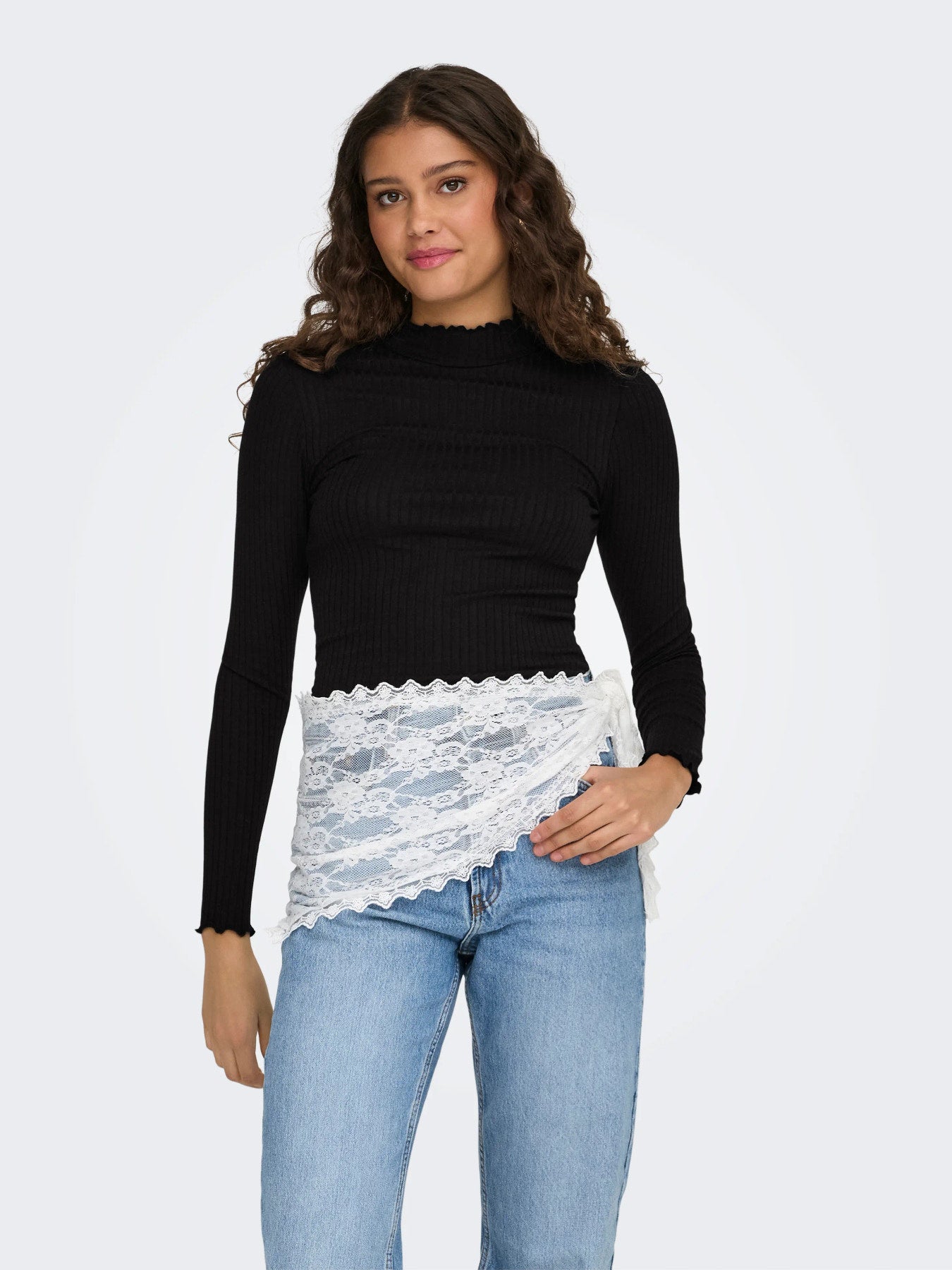 JDYFRANSISKA LIFE L/S HI-NCK TOP JR NOOS BLACK