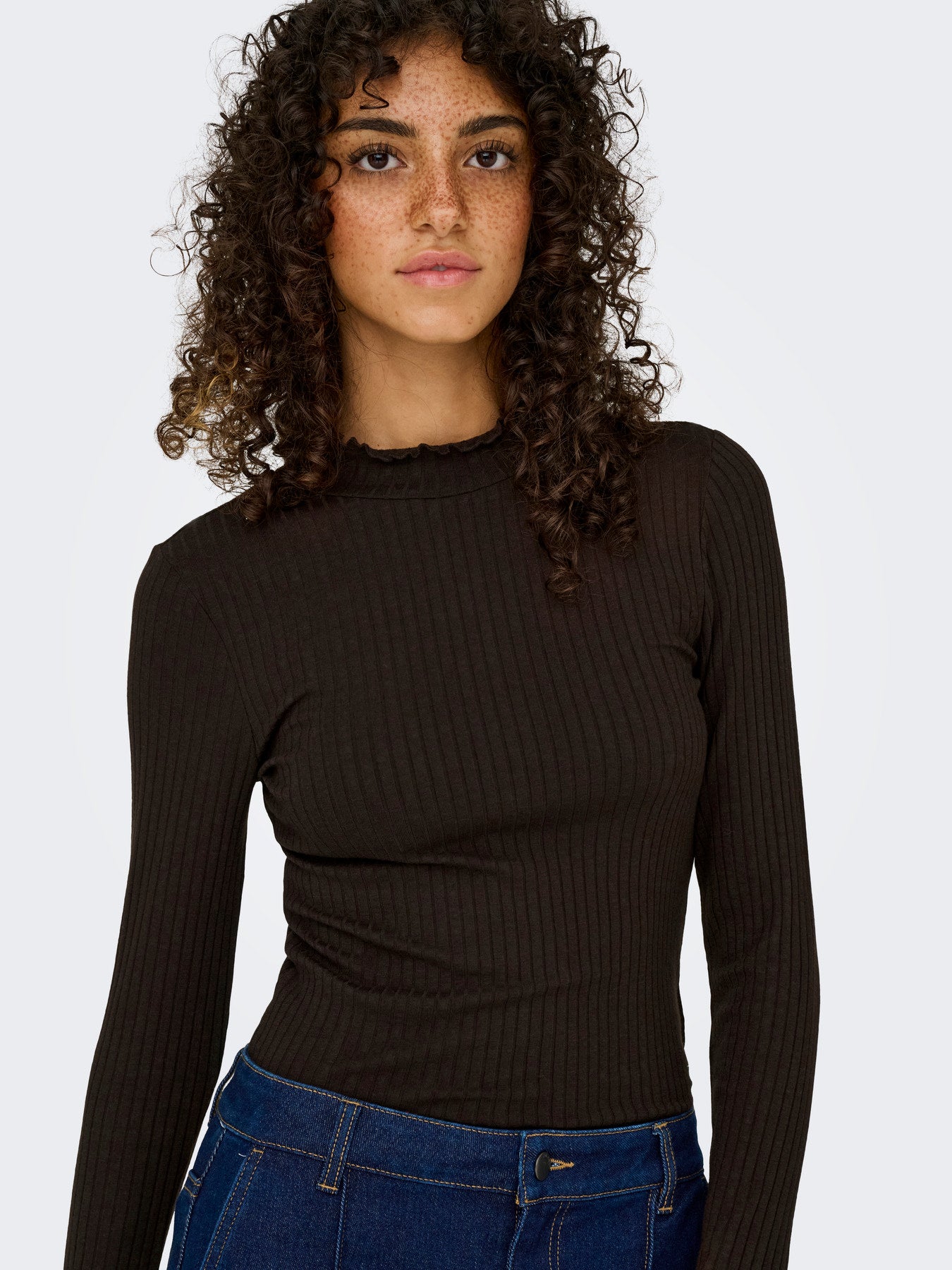 JDYFRANSISKA LIFE L/S HI-NCK TOP JR NOOS BLACK COFFEE