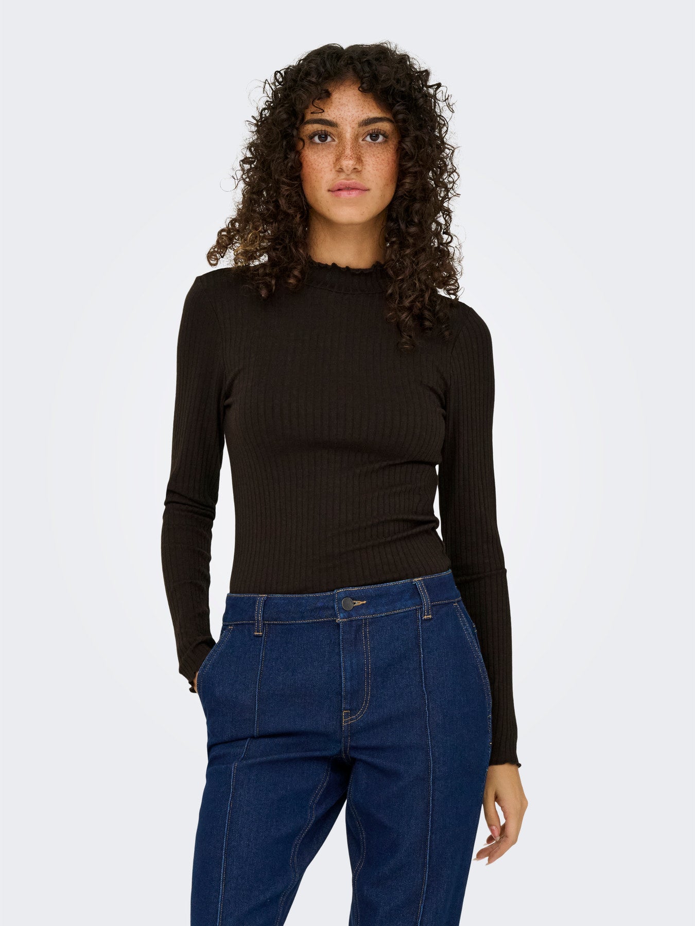 JDYFRANSISKA LIFE L/S HI-NCK TOP JR NOOS BLACK COFFEE