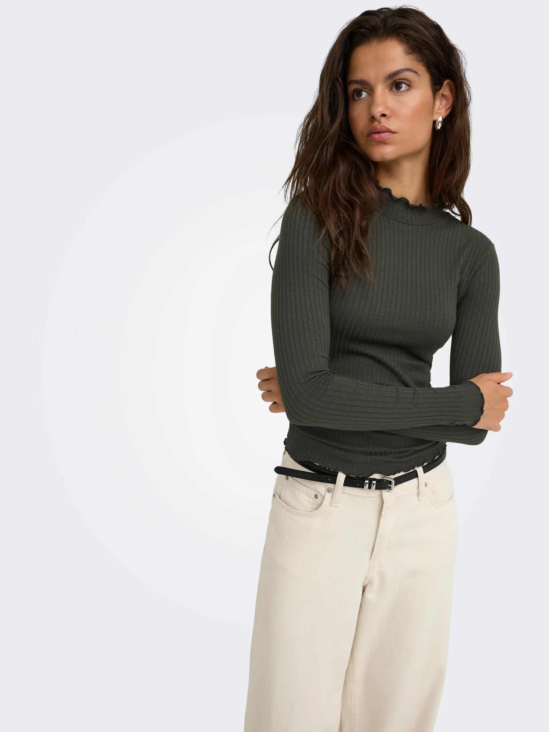 JDY FRANSISKA LIFE L/S HI-NCK TOP JR NOOS Black Olive