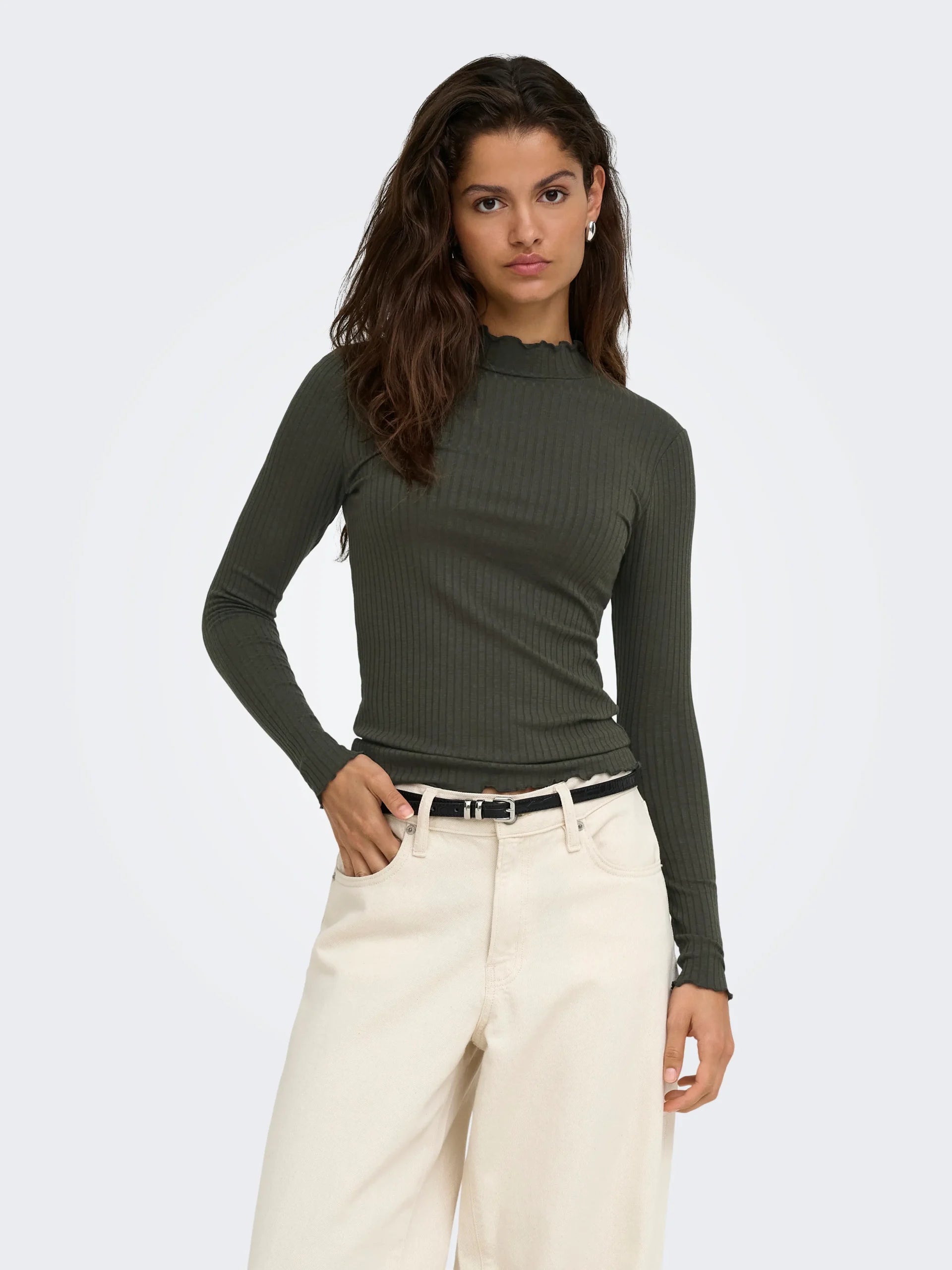 JDY FRANSISKA LIFE L/S HI-NCK TOP JR NOOS Black Olive