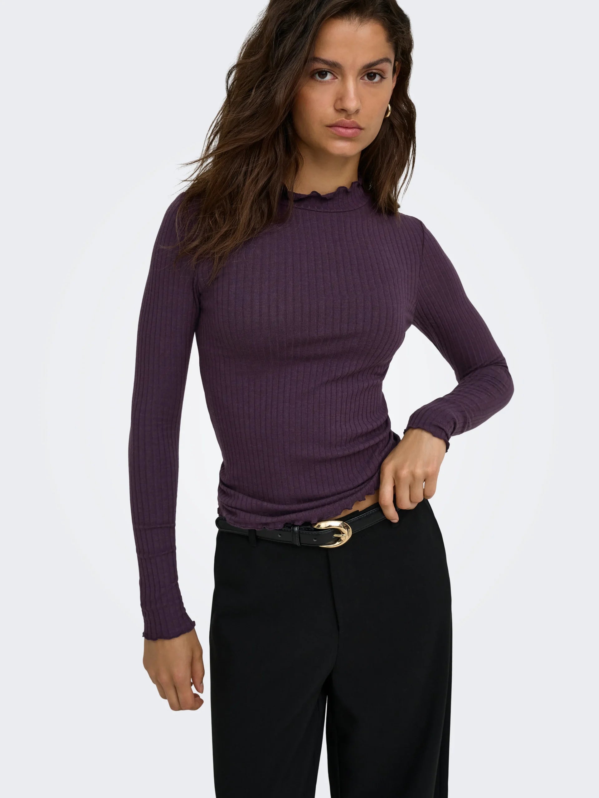 JDY FRANSISKA LIFE L/S HI-NCK TOP JR NOOS Plum Perfect