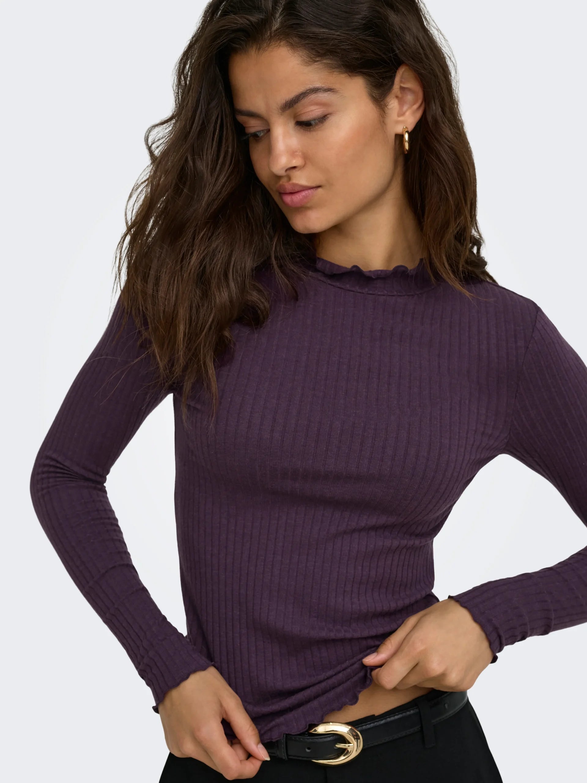 JDY FRANSISKA LIFE L/S HI-NCK TOP JR NOOS Plum Perfect