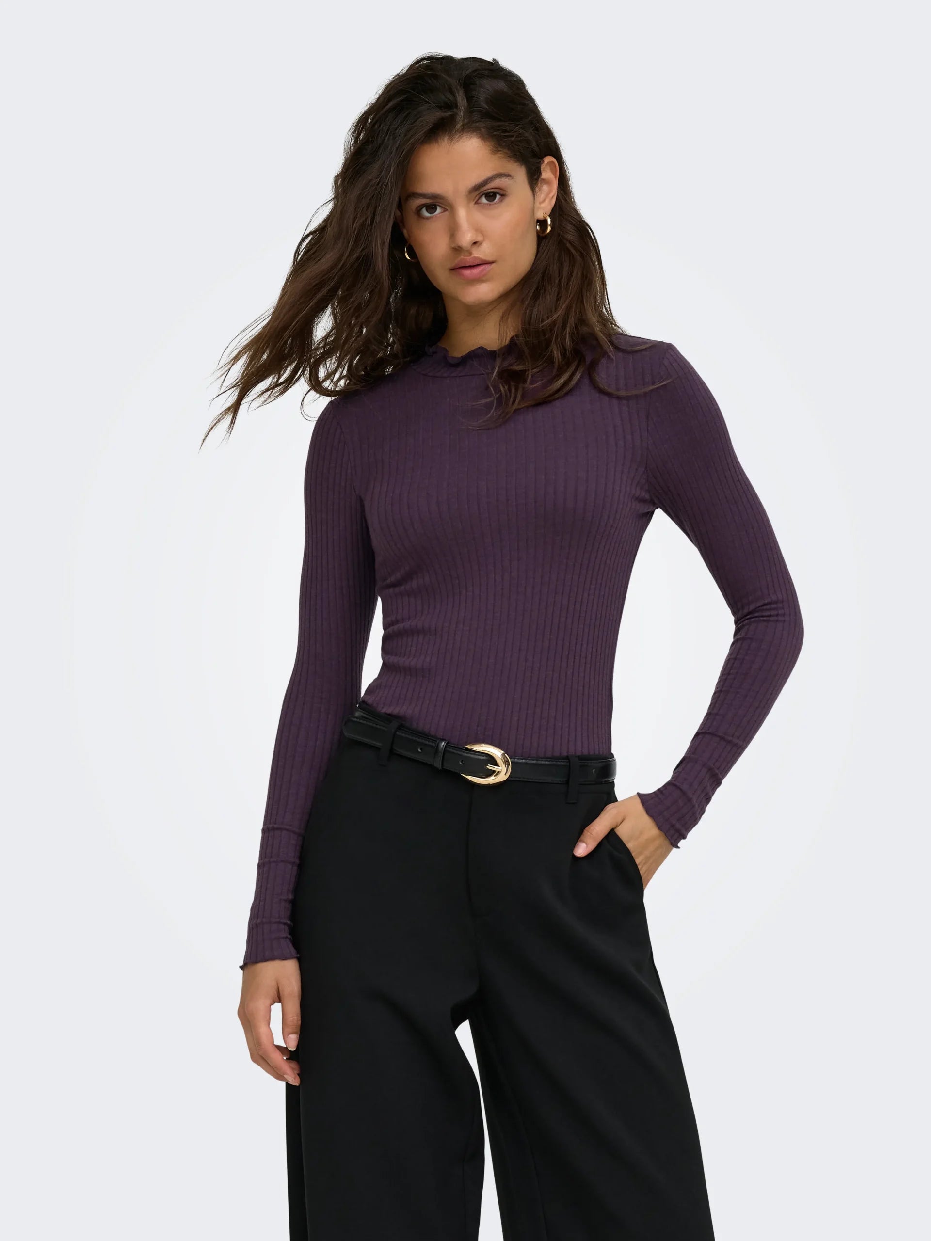 JDY FRANSISKA LIFE L/S HI-NCK TOP JR NOOS Plum Perfect