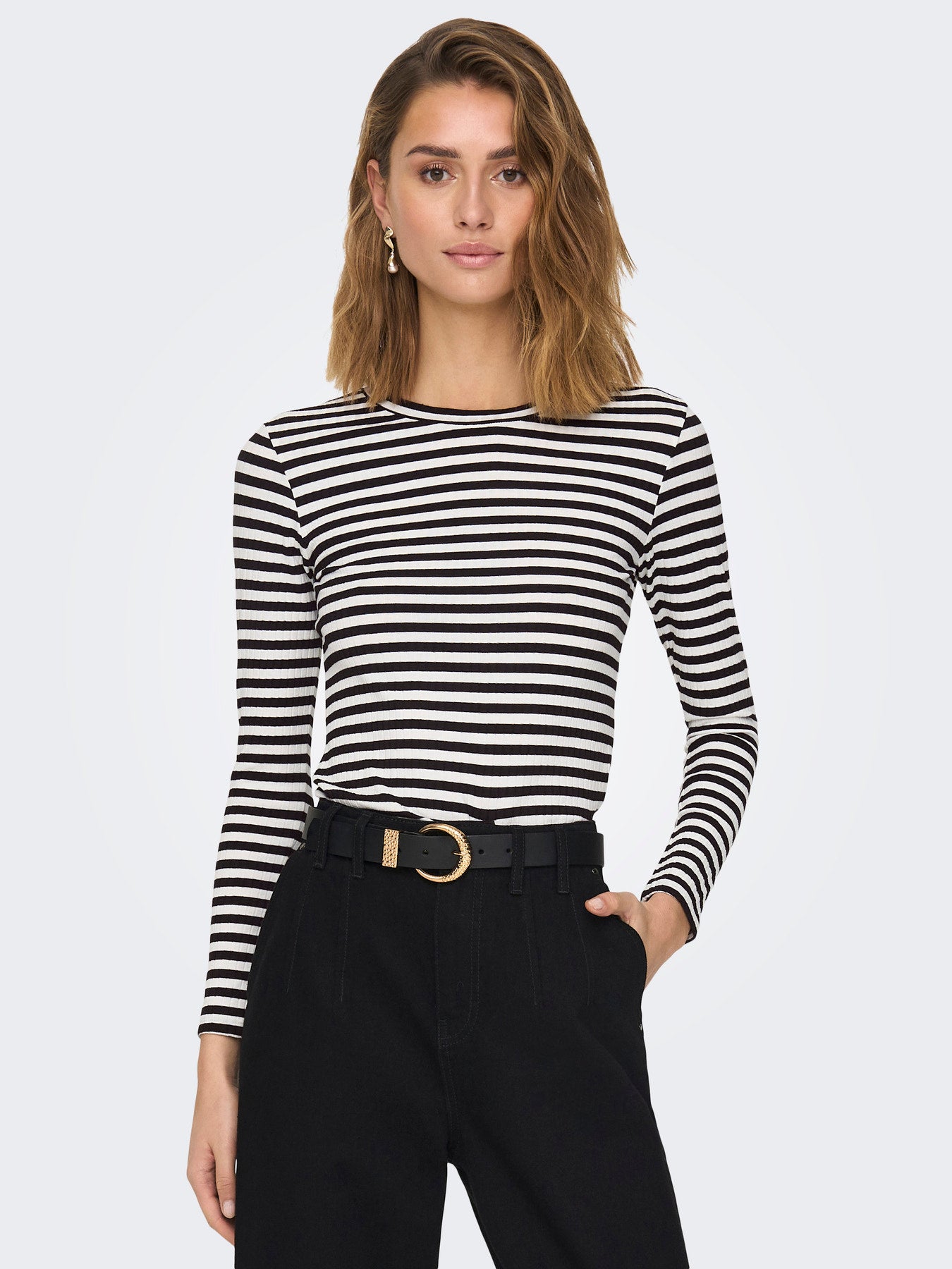 JDY FRANSISKA  L/S HI-NCK AOP TOP JRS CLOUD DANCER/BLACK