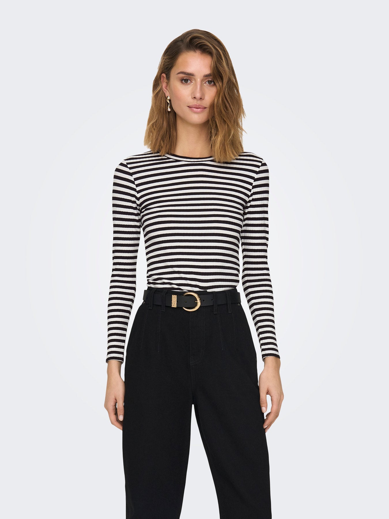 JDY FRANSISKA  L/S HI-NCK AOP TOP JRS CLOUD DANCER/COFFEE BEAN