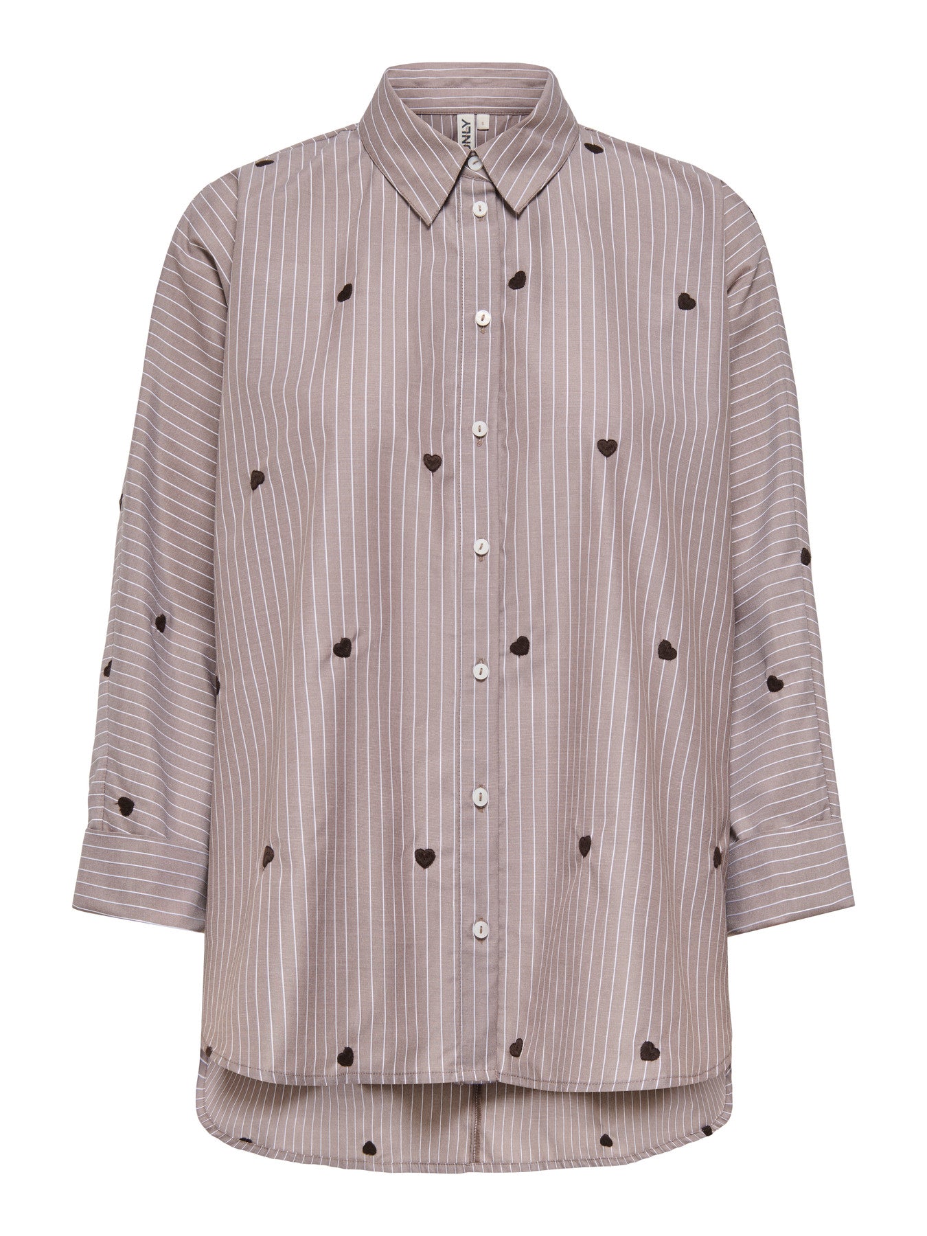 ONLY NEW LINA GRACE STR EMB SHIRT NOOS WVN Coffee Bean STRIPE W. COFFEE BEAN HEART EMB
