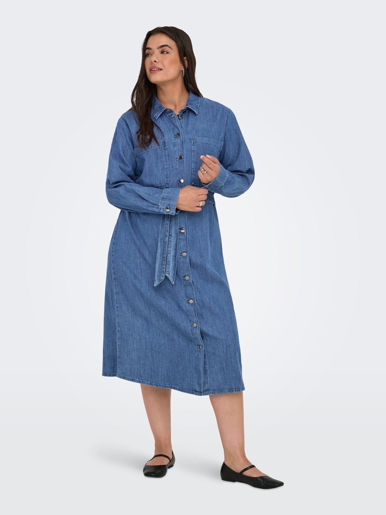 ONLY CARMAKOMA CARMARY BELT LONG DNM DRESS