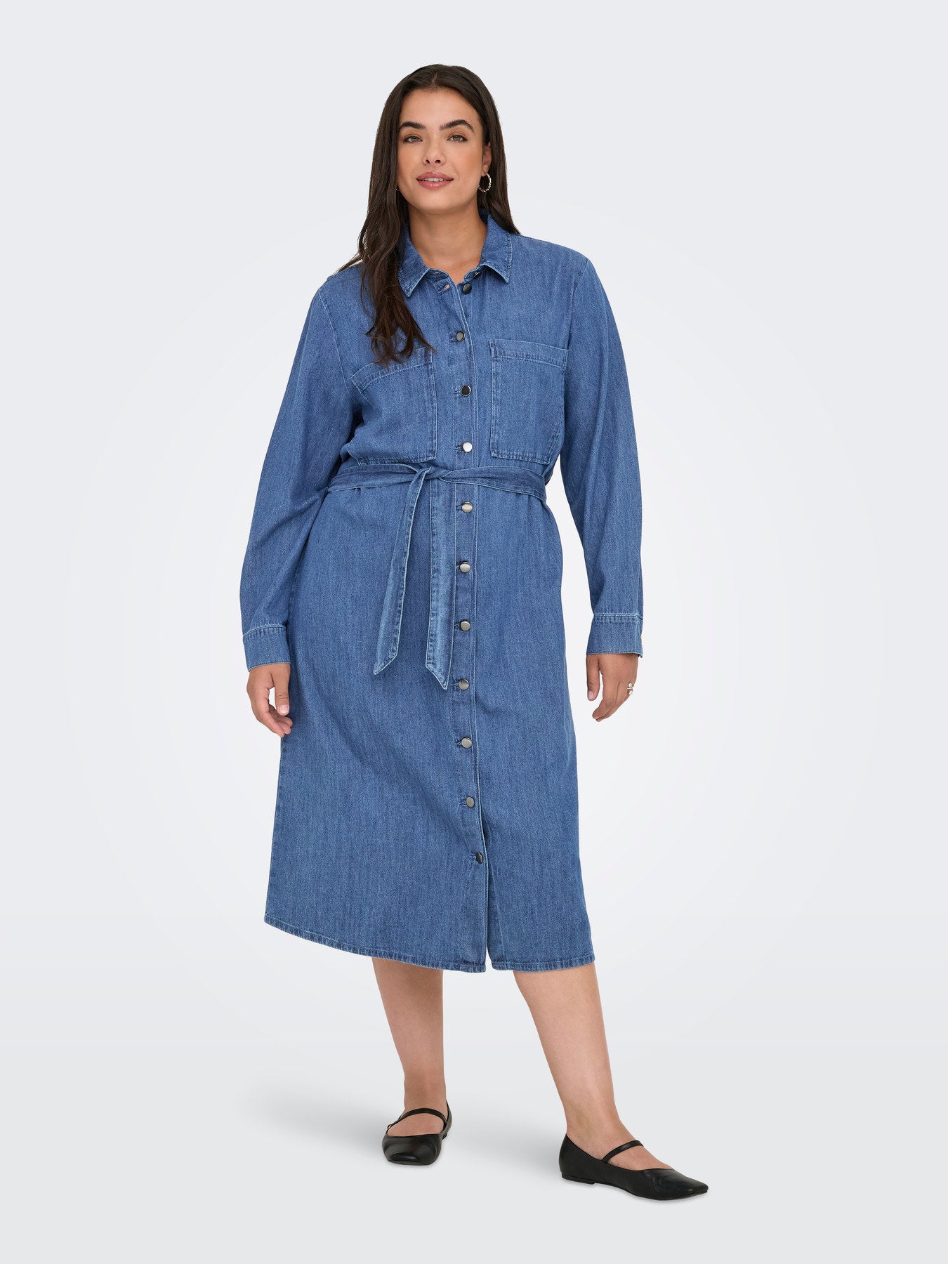 ONLY CARMAKOMA CARMARY BELT LONG DNM DRESS