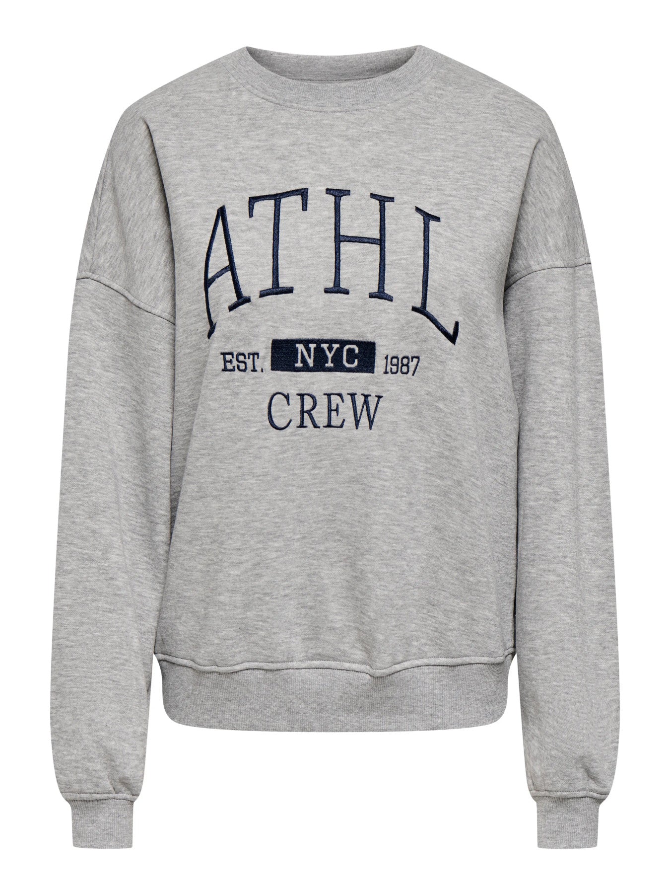 JDY MESA LIFE L/S O-NK EMB SWEAT JRS NOOS Light Grey Melange NAVY BLAZER ATHL EMB