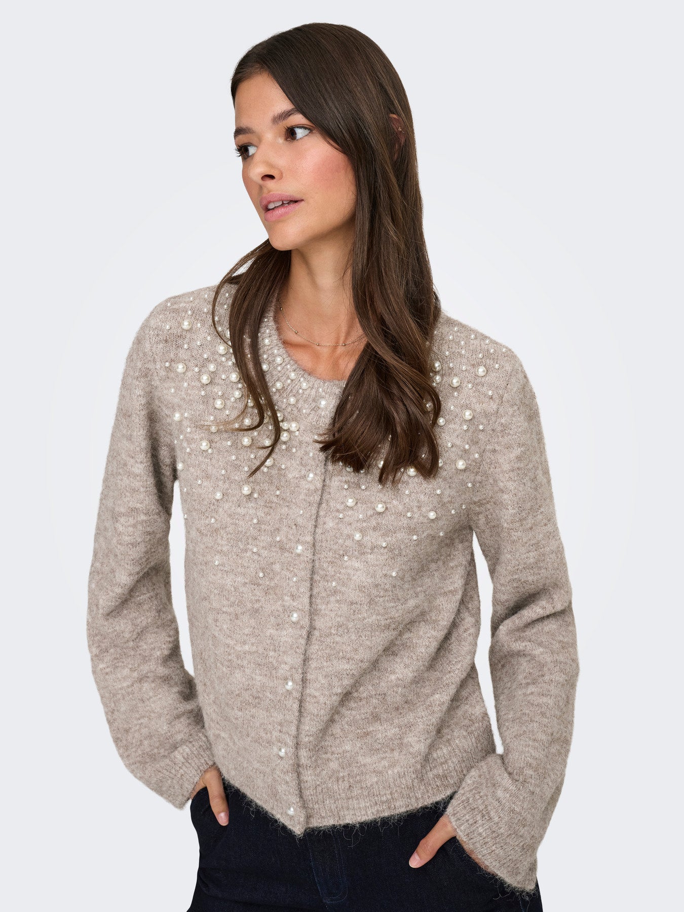 ONLY MIGGIE LS O-NECK PEARL CARDI KNT NOOS Malt Ball Melange/FMOP