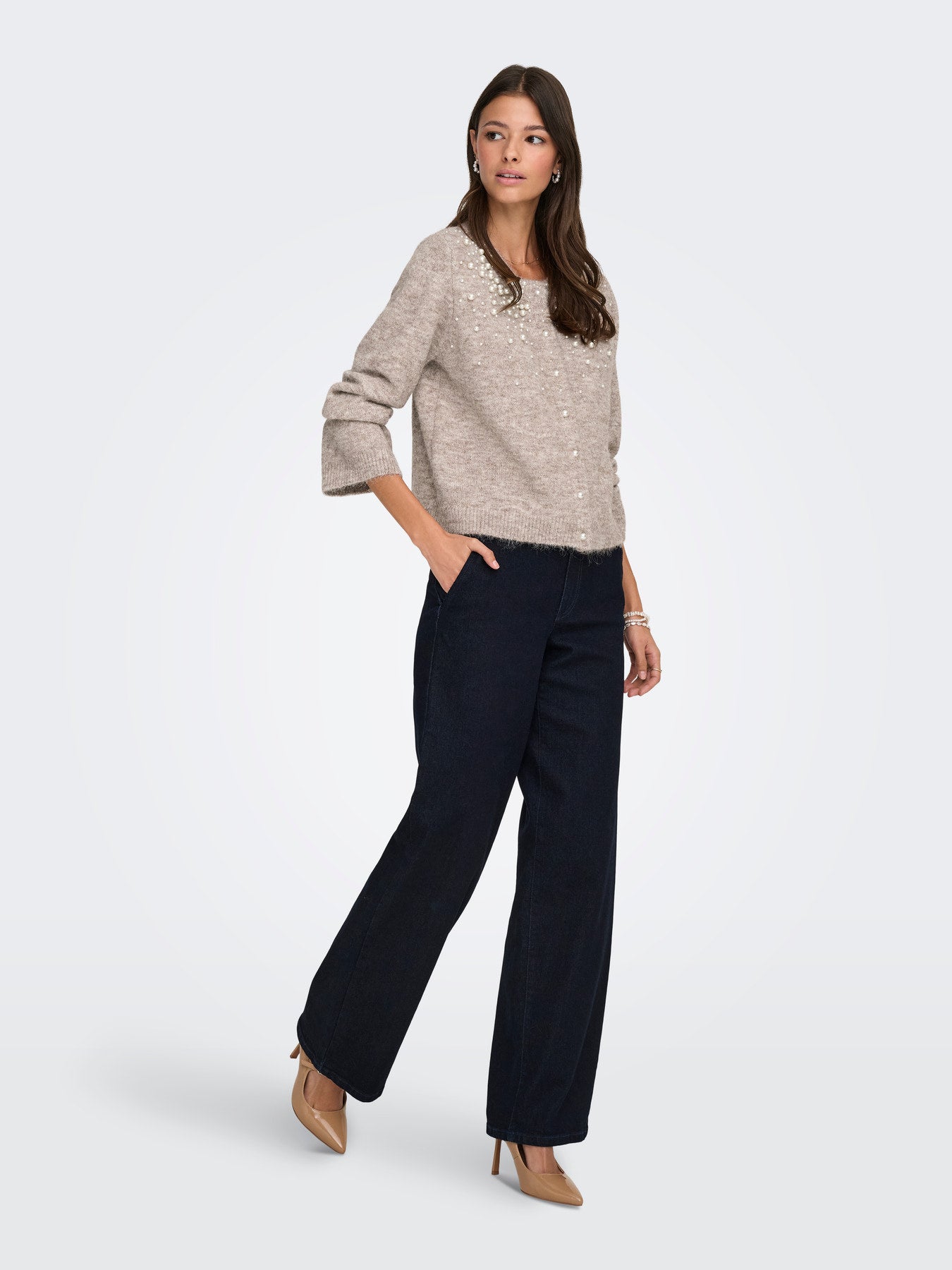 ONLY MIGGIE LS O-NECK PEARL CARDI KNT NOOS Malt Ball Melange/FMOP