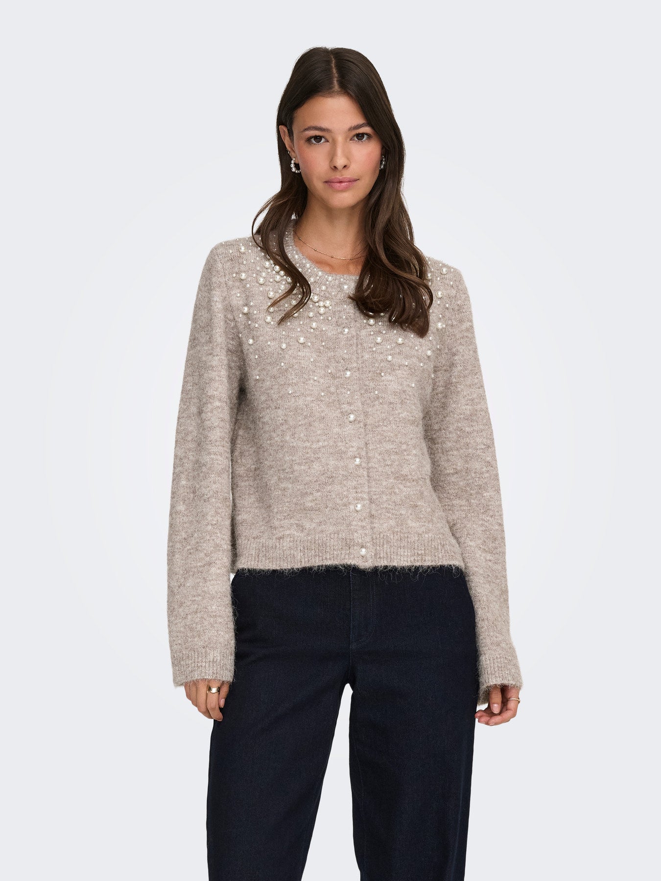 ONLY MIGGIE LS O-NECK PEARL CARDI KNT NOOS Malt Ball Melange/FMOP