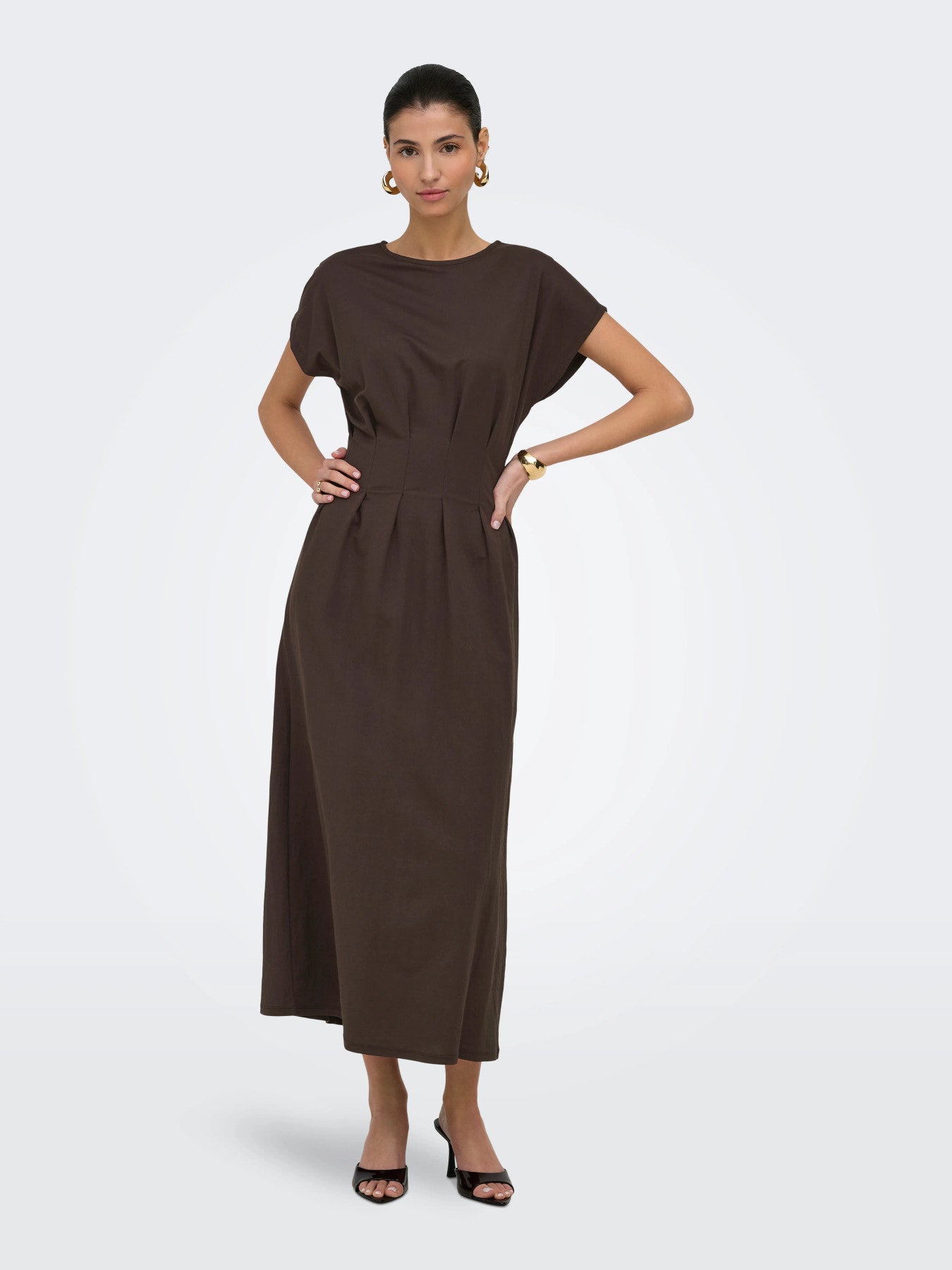 JDY REBEKKA LIFE S/S MIDI DRESS JRS BRUN