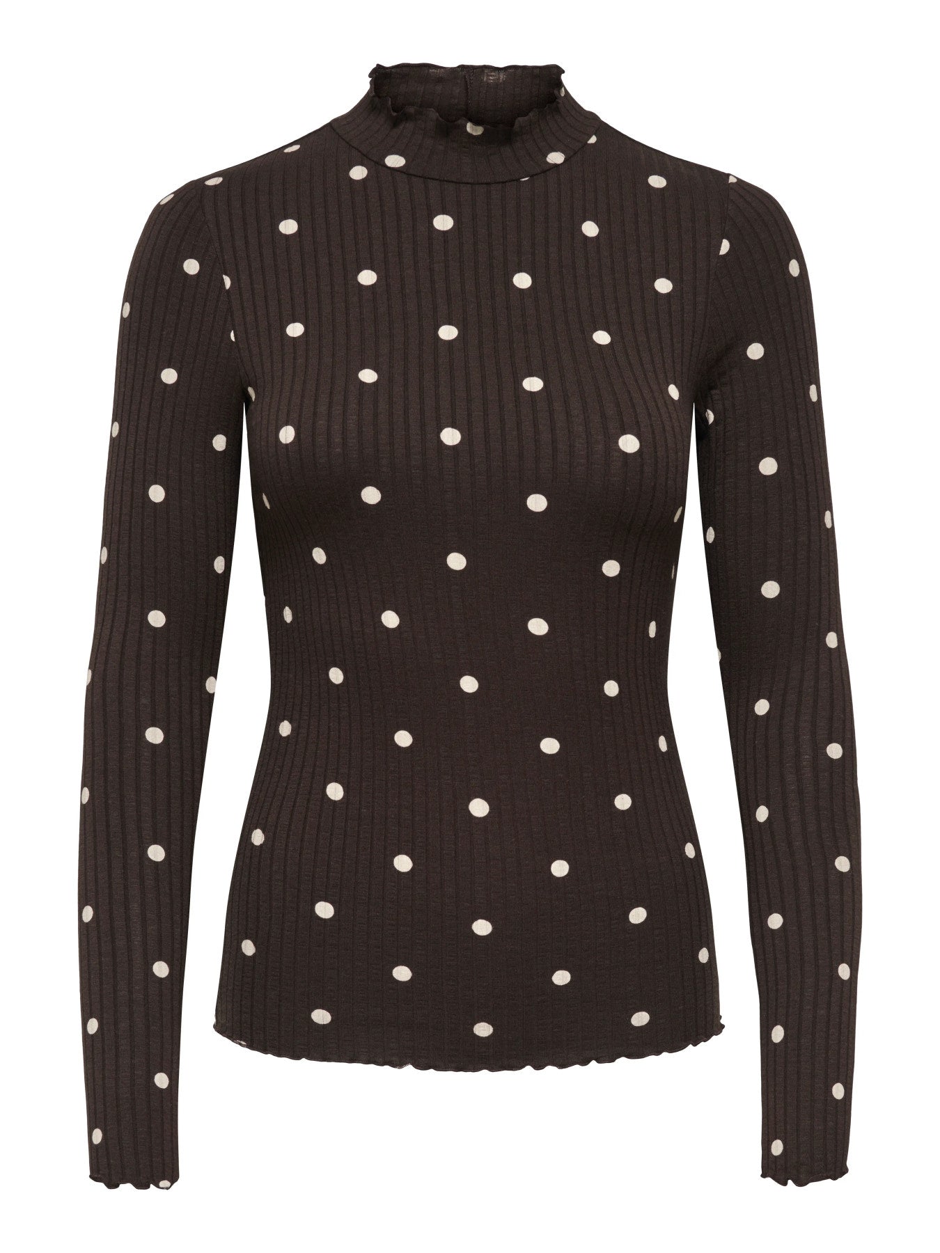JDY FRANSISKA  L/S HI-NCK AOP TOP JRS BRUN MED PRIKKER