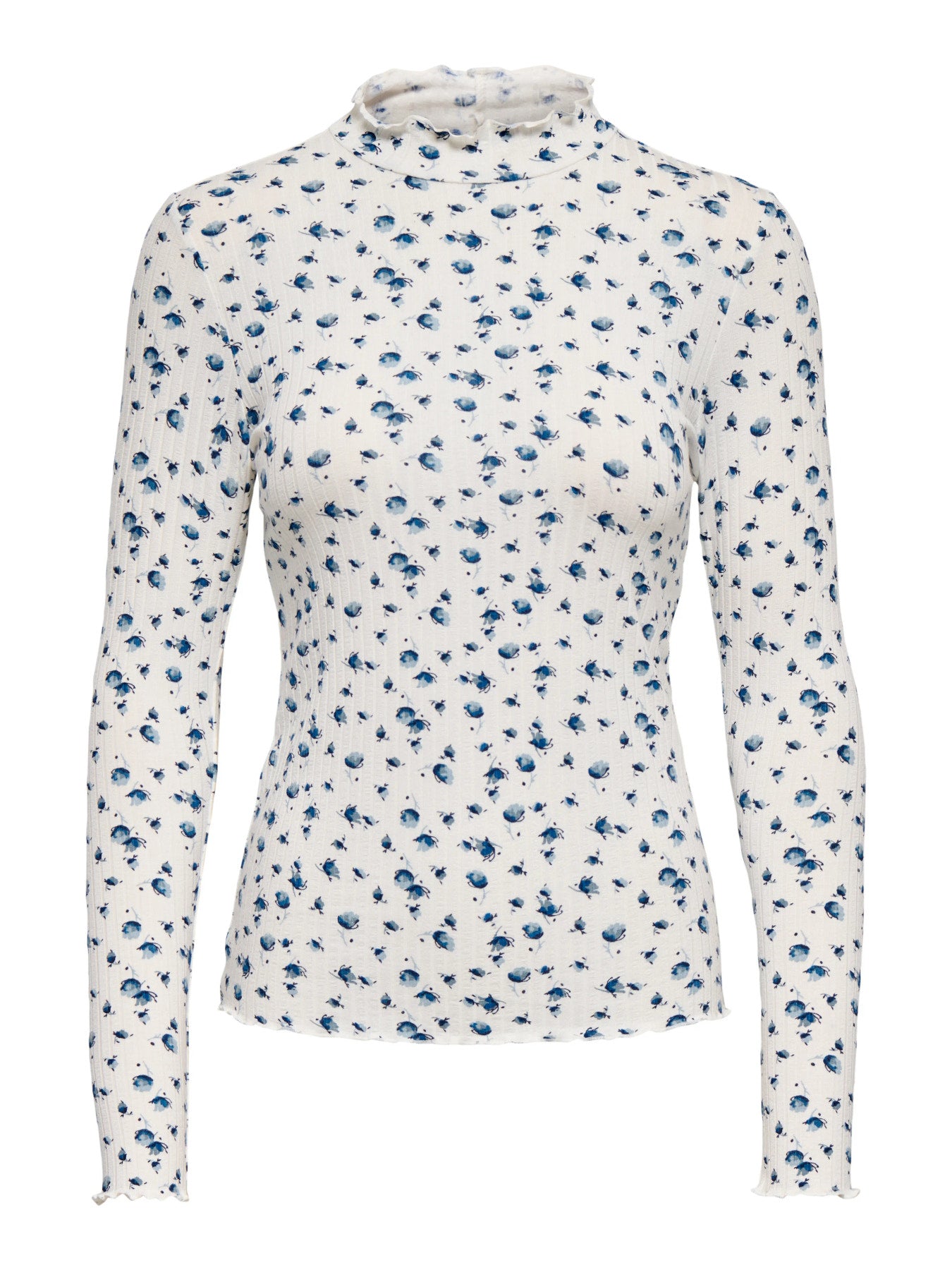 JDY FRANSISKA  L/S HI-NCK AOP TOP JRS BLUE FLOWERS