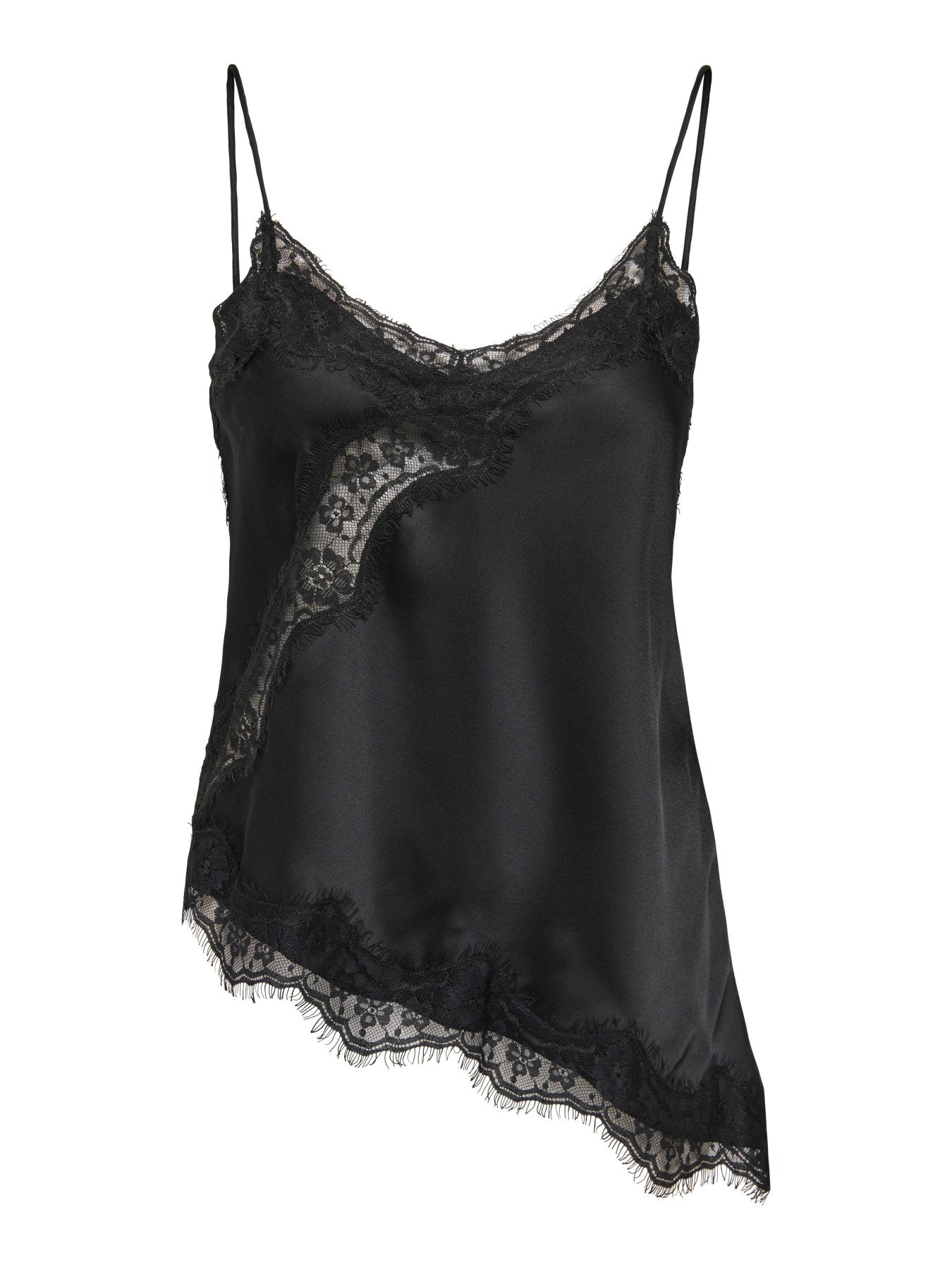 JDY FIFI S/L ASYM LACE SINGLET WVN NOOS BLACK