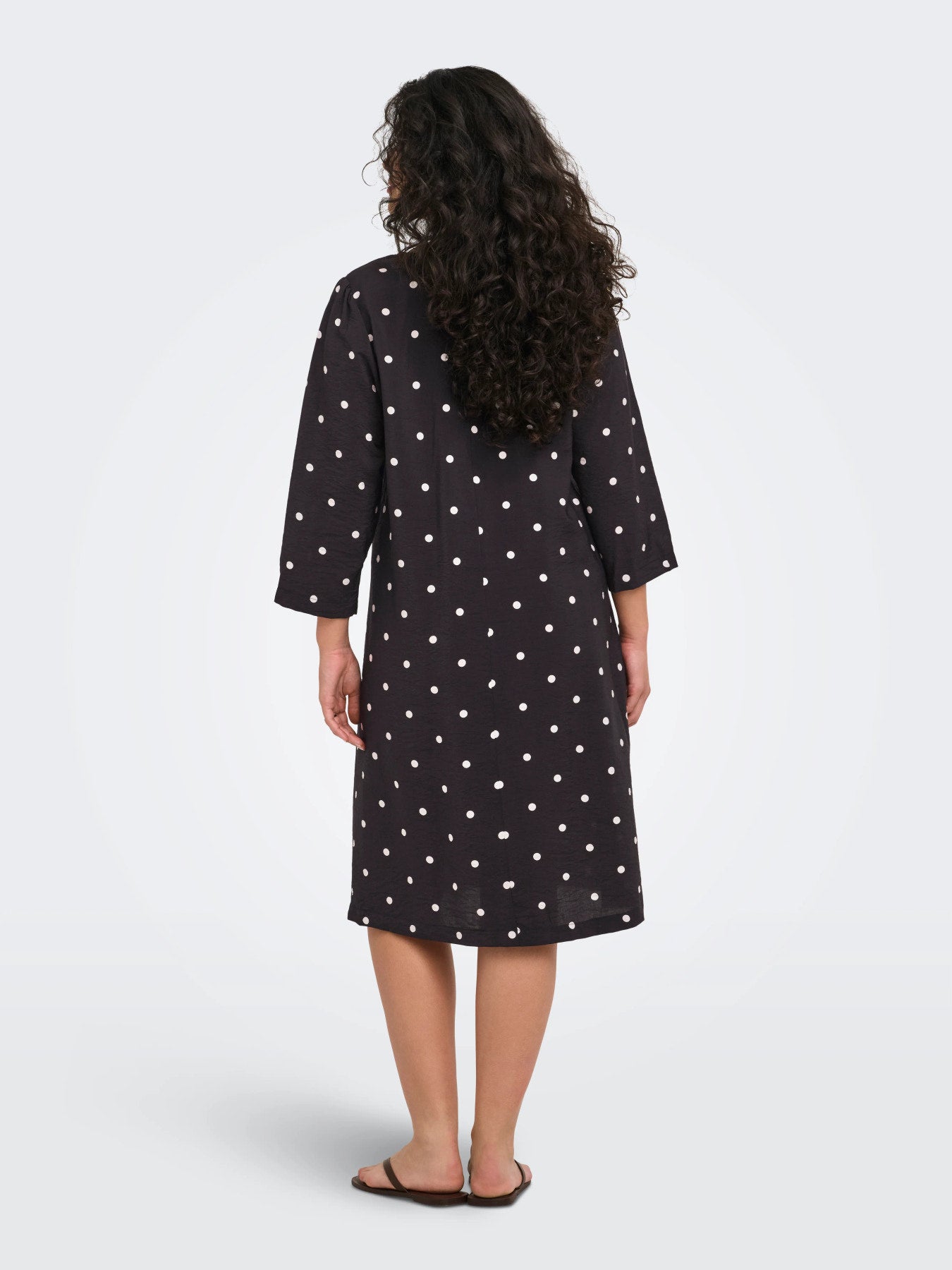 ONLY CARMAKOMA CARRIE DOT 3/4 BLK DRESS AOP