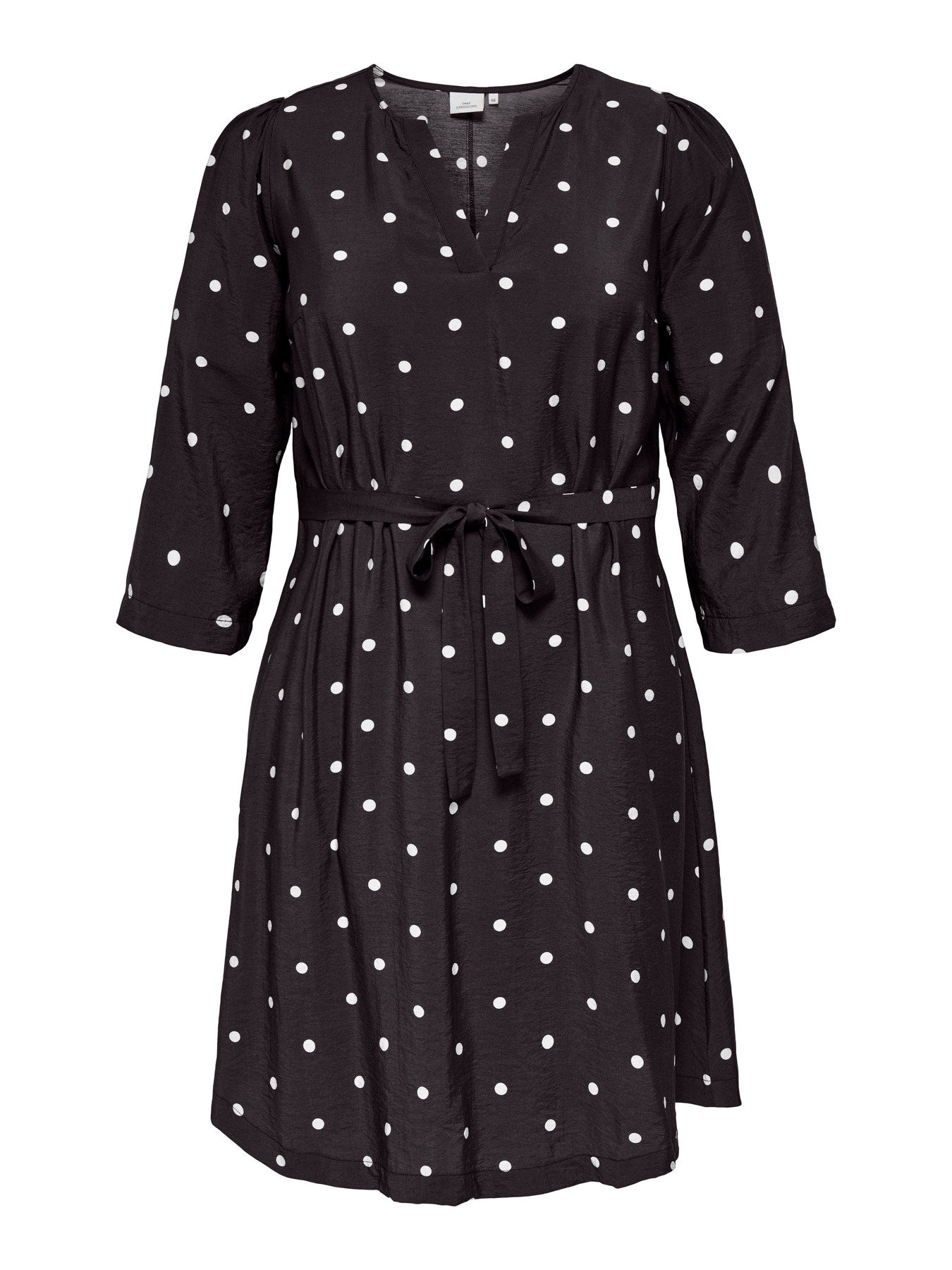 ONLY CARMAKOMA CARRIE DOT 3/4 BLK DRESS AOP