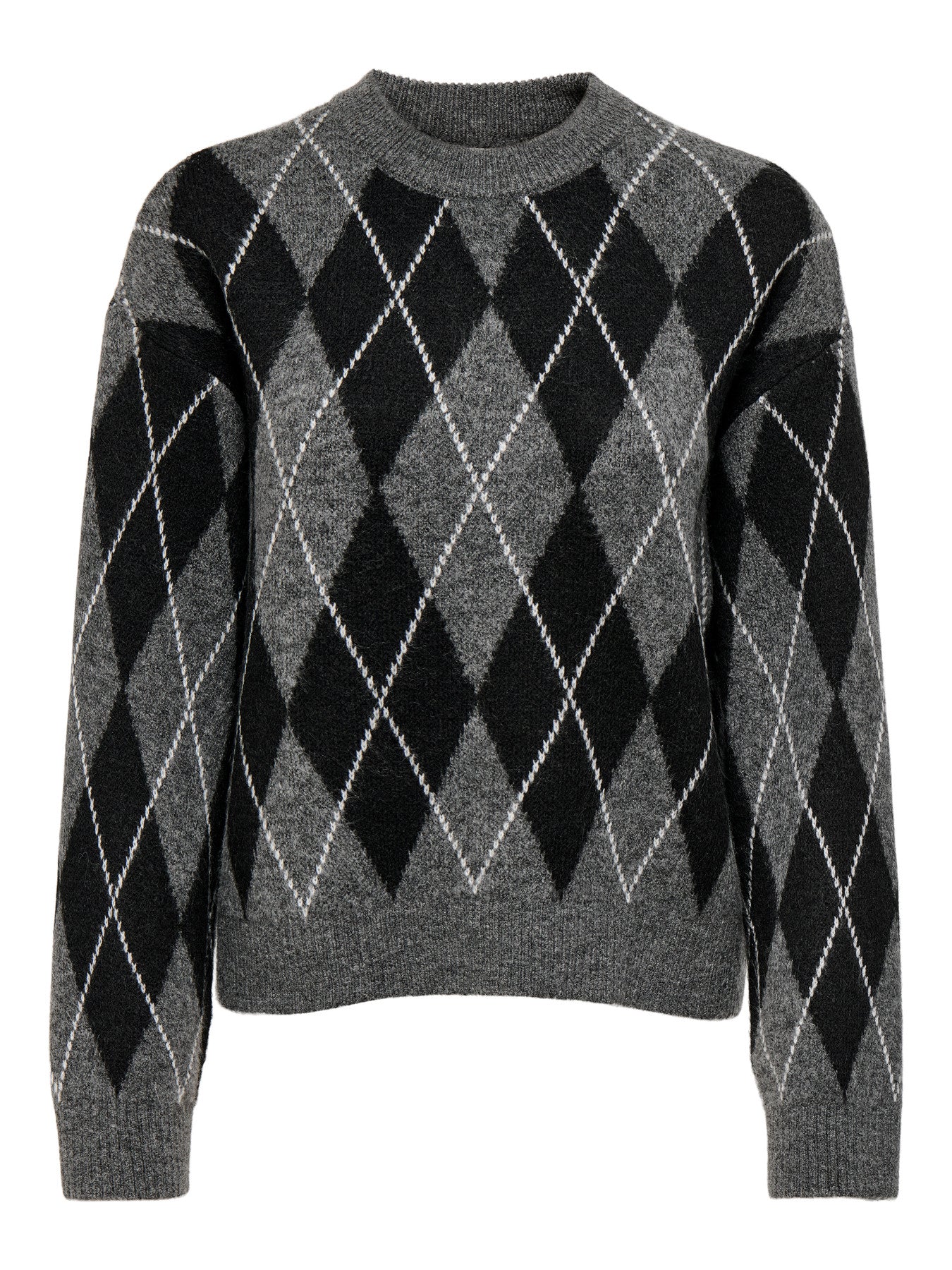JDY BIANKA L/S ARGYLE PULLOVER KNT NOOS GRÅ