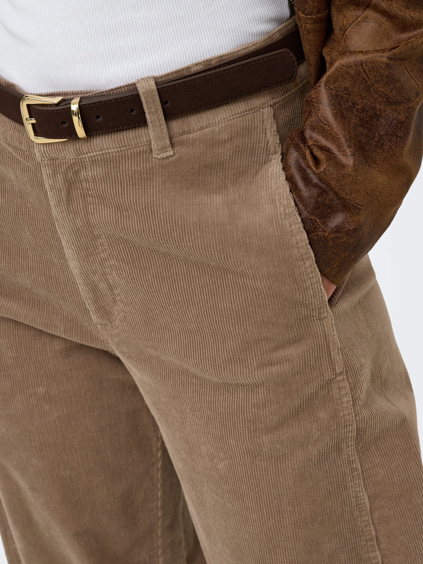 ONLY CLAIR-FLORA MW CORD BARREL PANT PNT Taupe Gray "32"