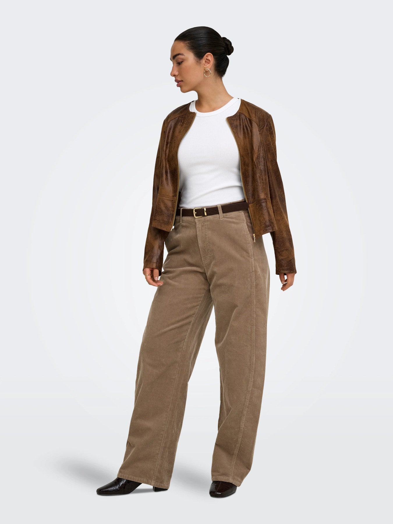 ONLY CLAIR-FLORA MW CORD BARREL PANT PNT Taupe Gray "32"