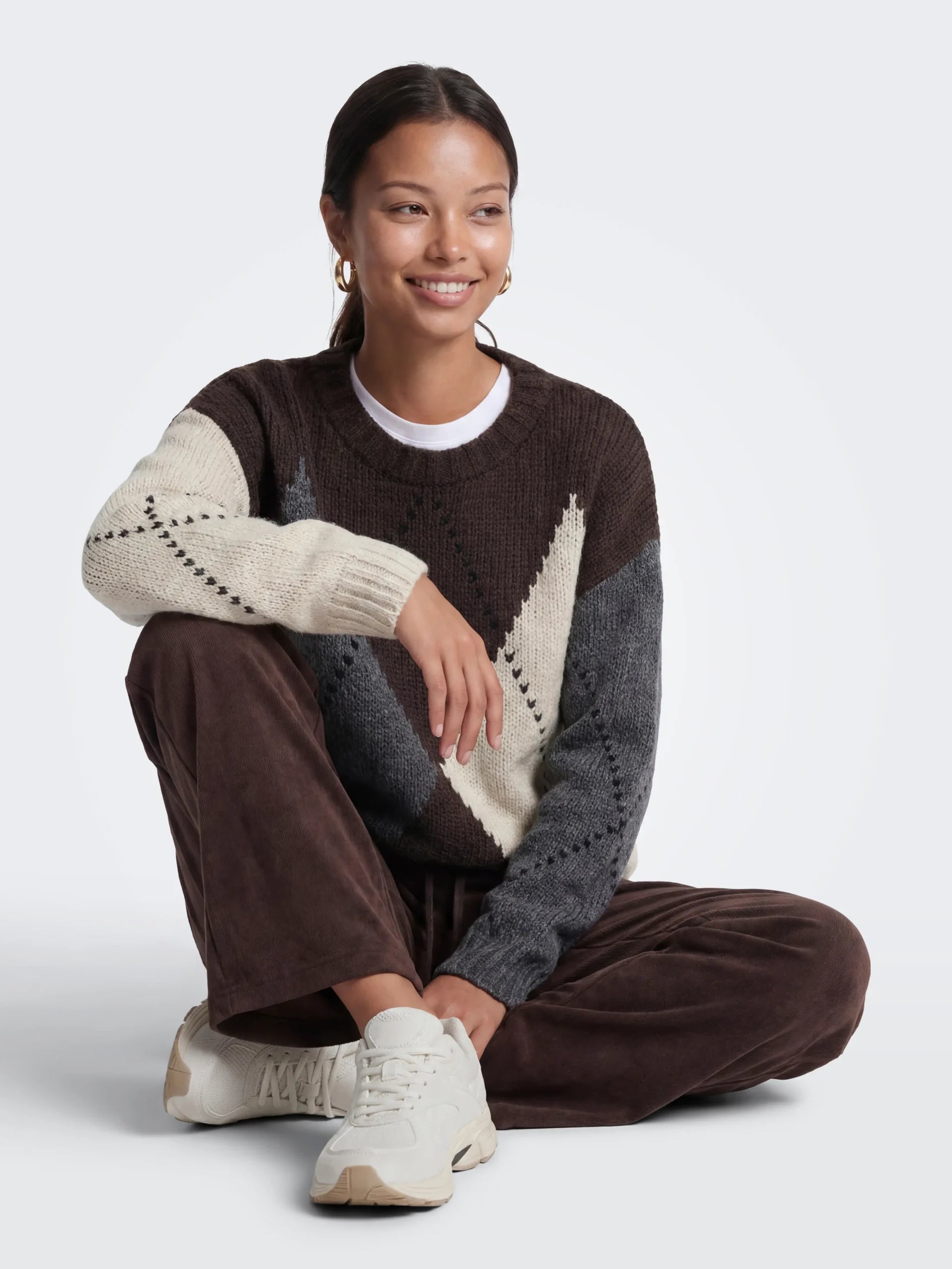 ONLY COZY LS ARGYLE O-NECK KNT Coffee Bean Argyle/Birch/DGM/Black