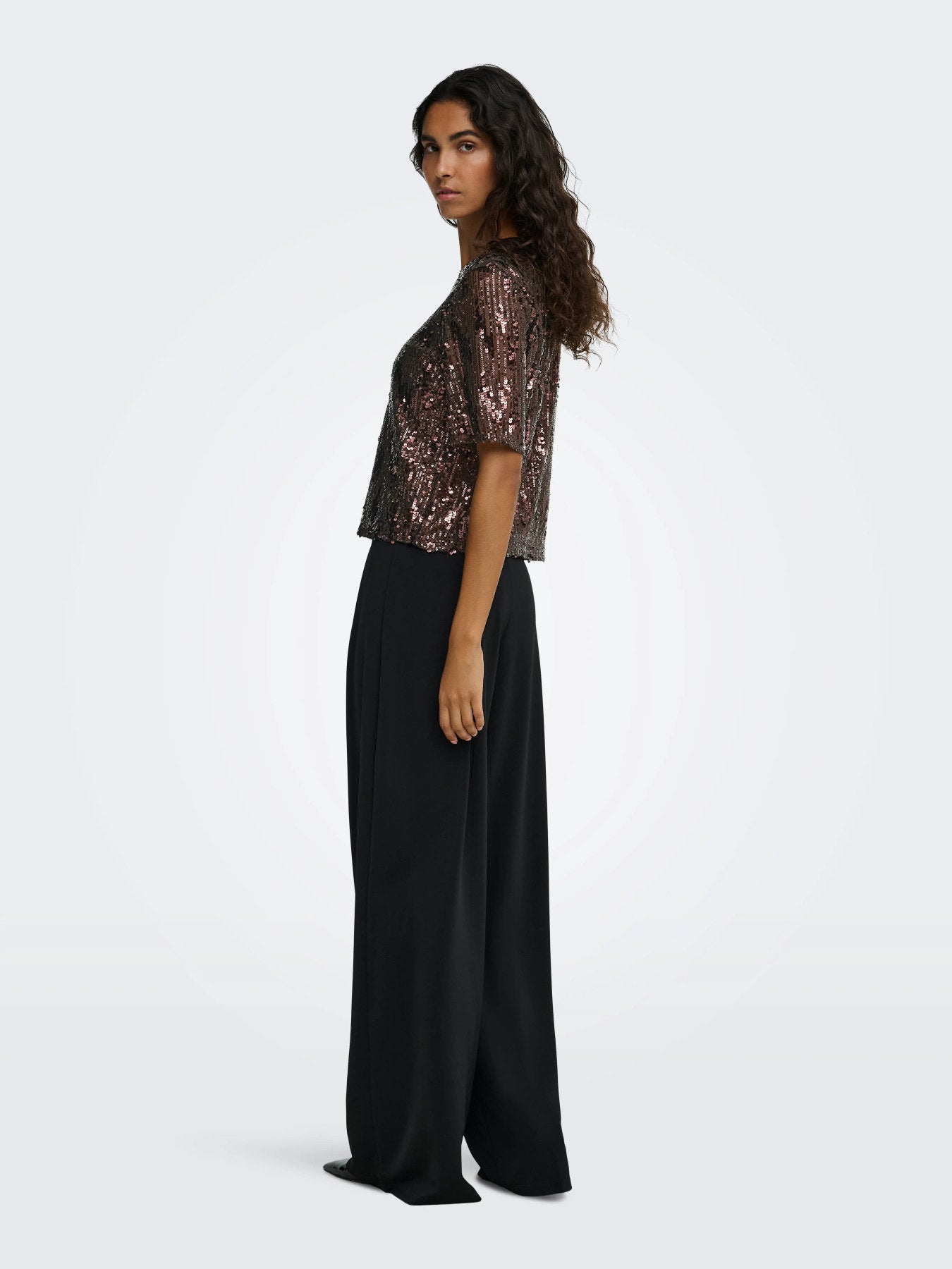 JDY LOLA 2/4 SEQUIN TOP JRS Rum Raisin