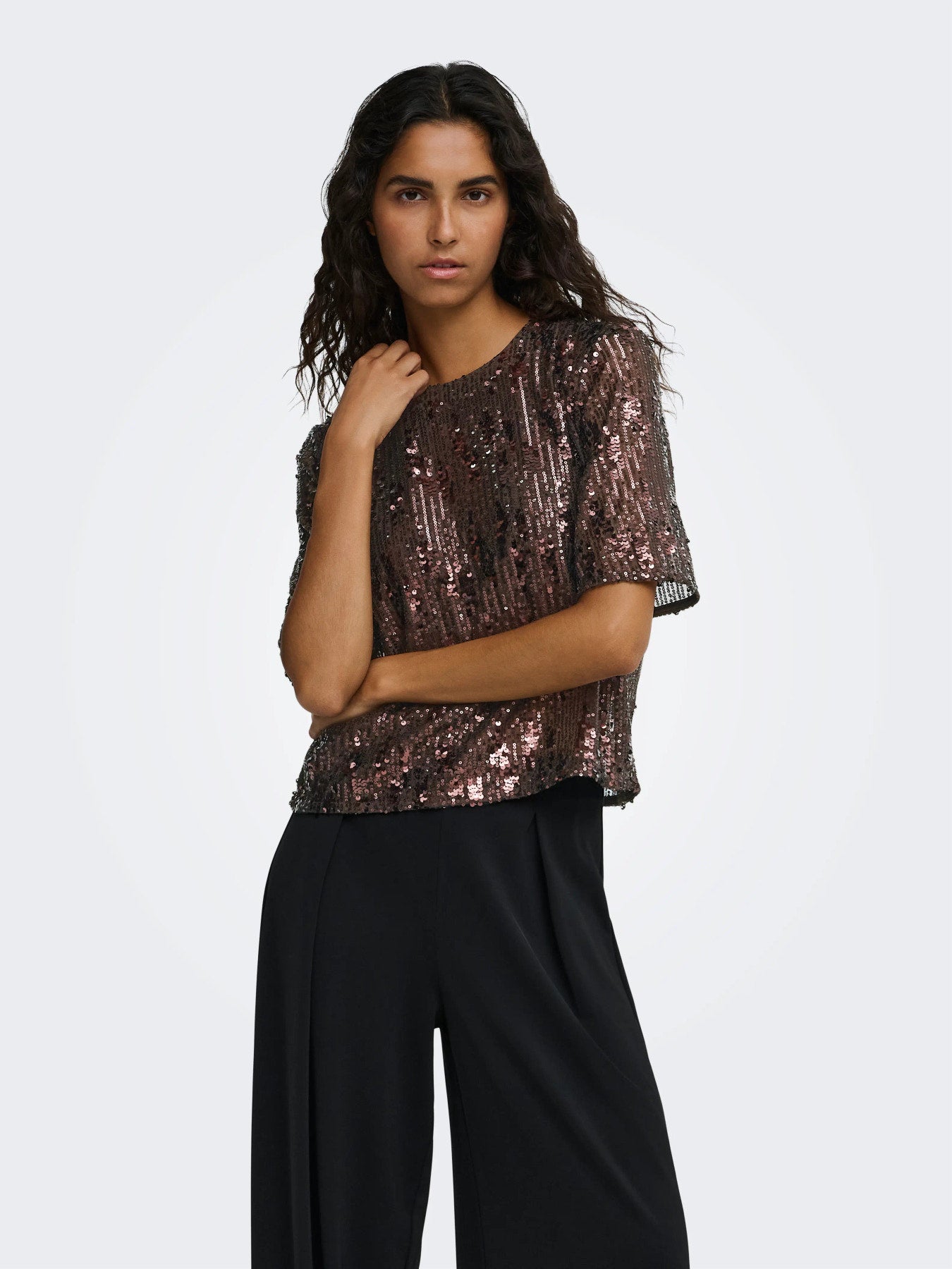 JDY LOLA 2/4 SEQUIN TOP JRS Rum Raisin