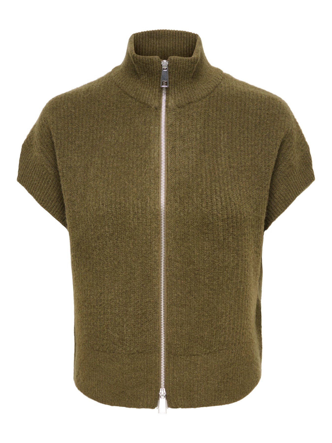 ONLY BIANCA SL HIGHNECK ZIP VEST KNT Beech Melange/Silver Zip