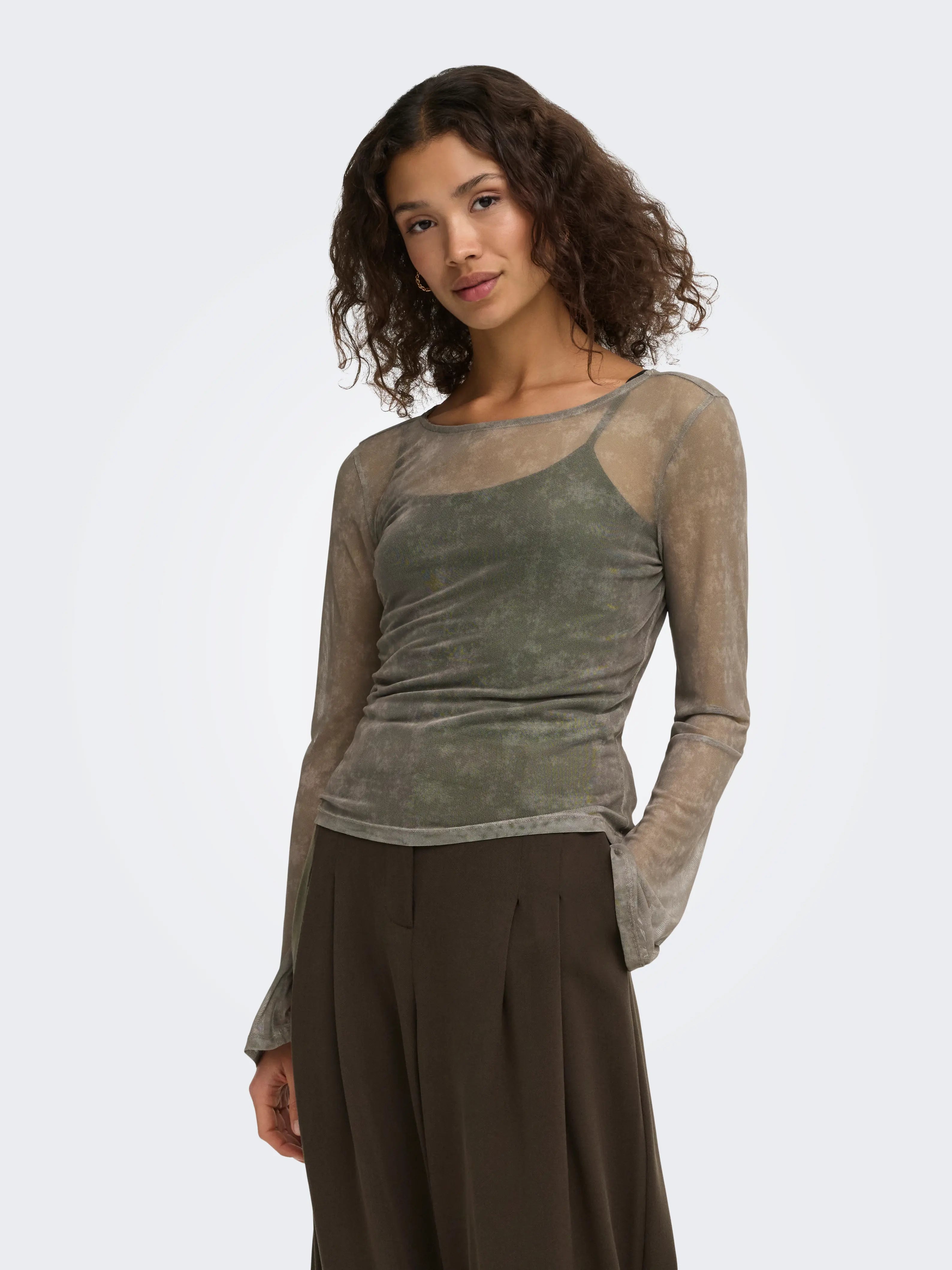 ONLY NOX BOATNECK BELL L/S TOP JRS Walnut Camouflage