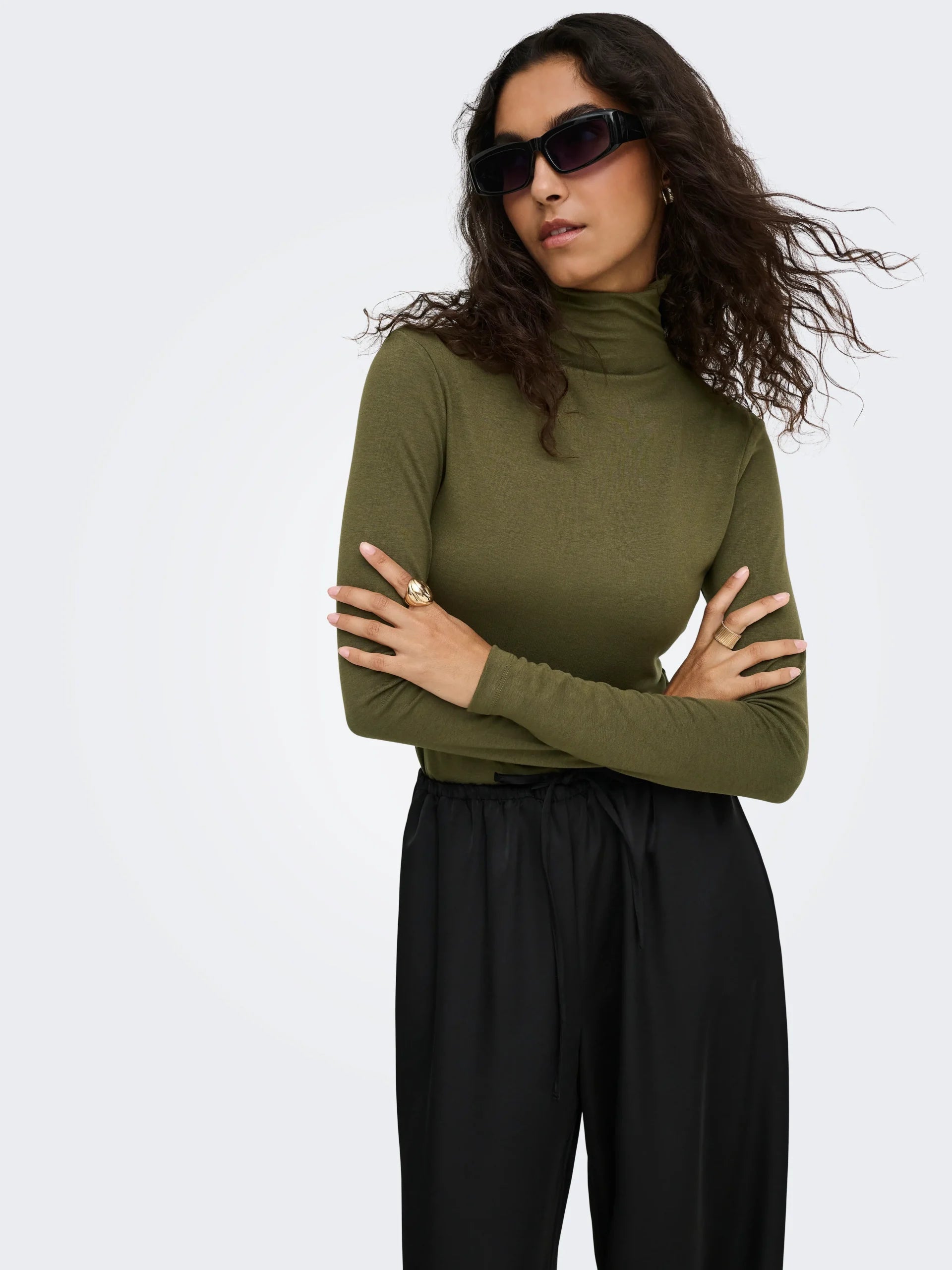 JDY TALLIS L/S THUNNEL NECK TOP JRS DIA Dark Olive
