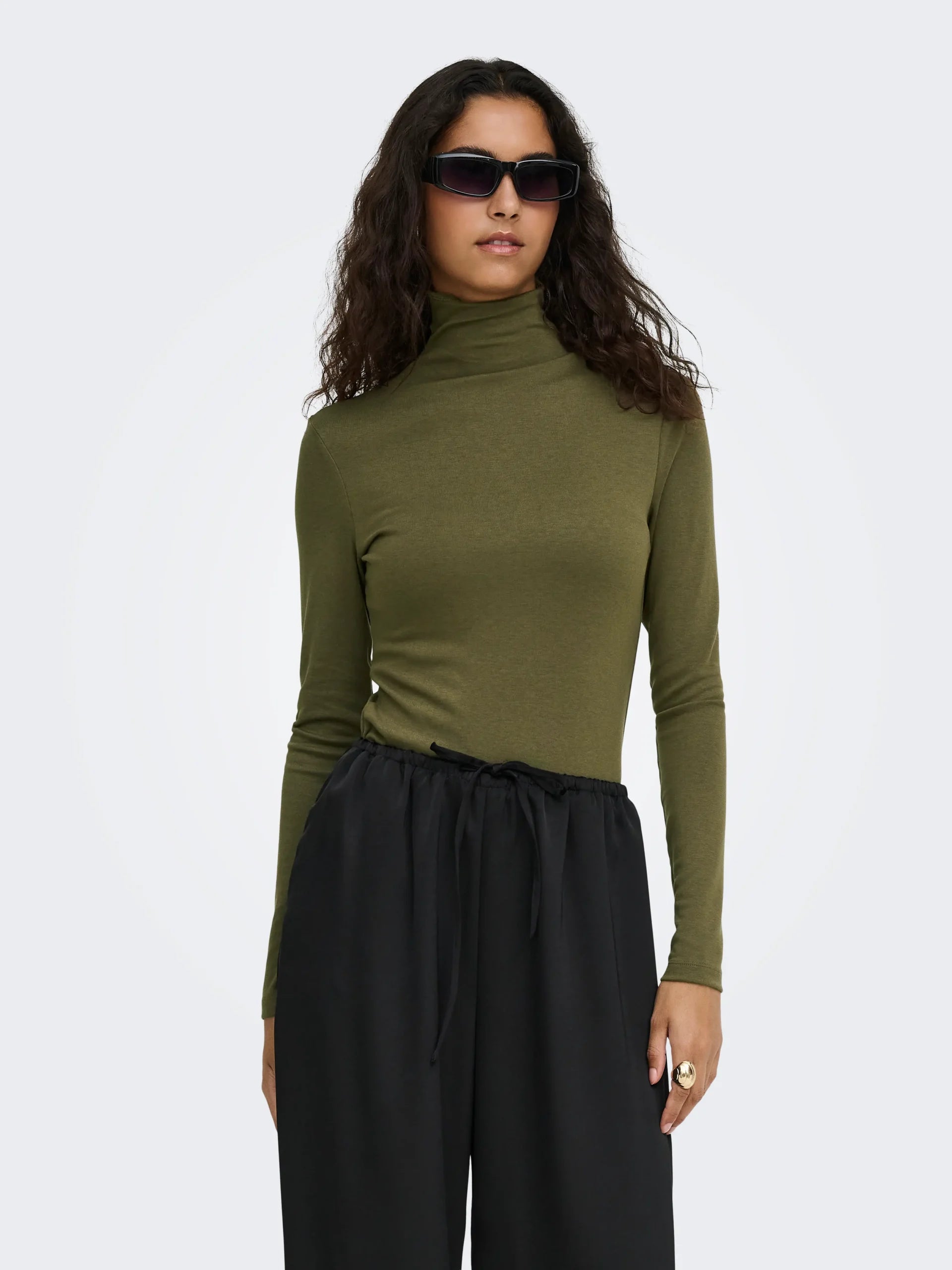 JDY TALLIS L/S THUNNEL NECK TOP JRS DIA Dark Olive