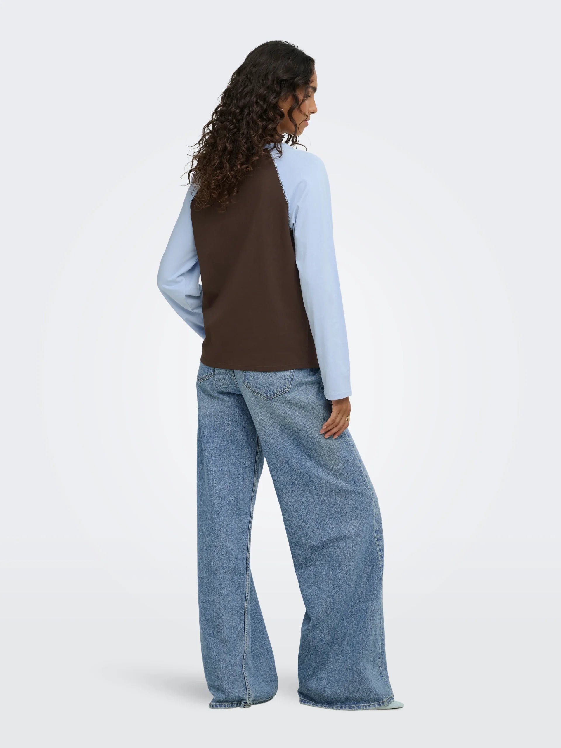 JDY JEANETT L/S RAGLAN CONTRAST TOP JRS Coffee Bean KENTUCKY BLUE CONTRAST