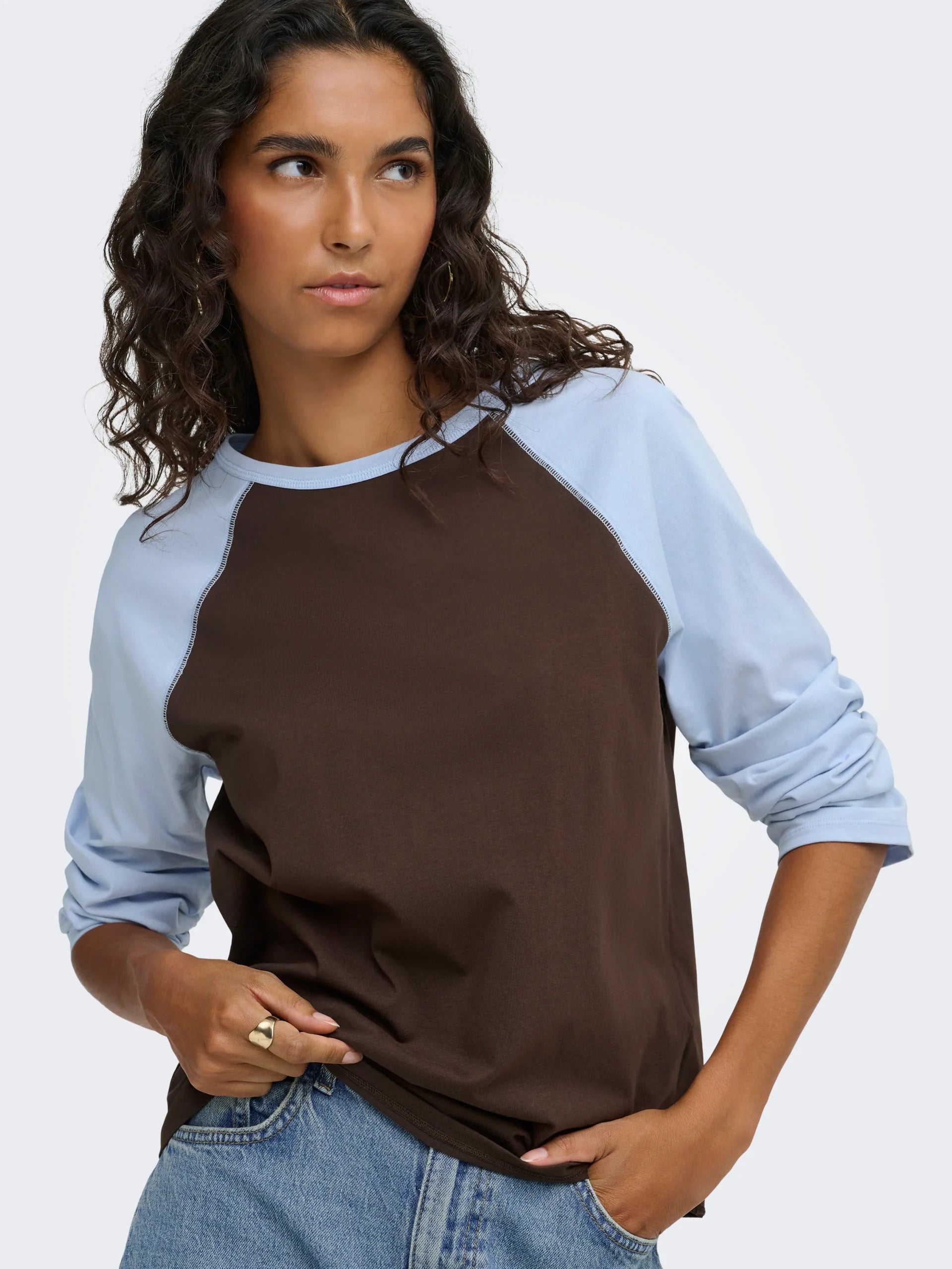 JDY JEANETT L/S RAGLAN CONTRAST TOP JRS Coffee Bean KENTUCKY BLUE CONTRAST