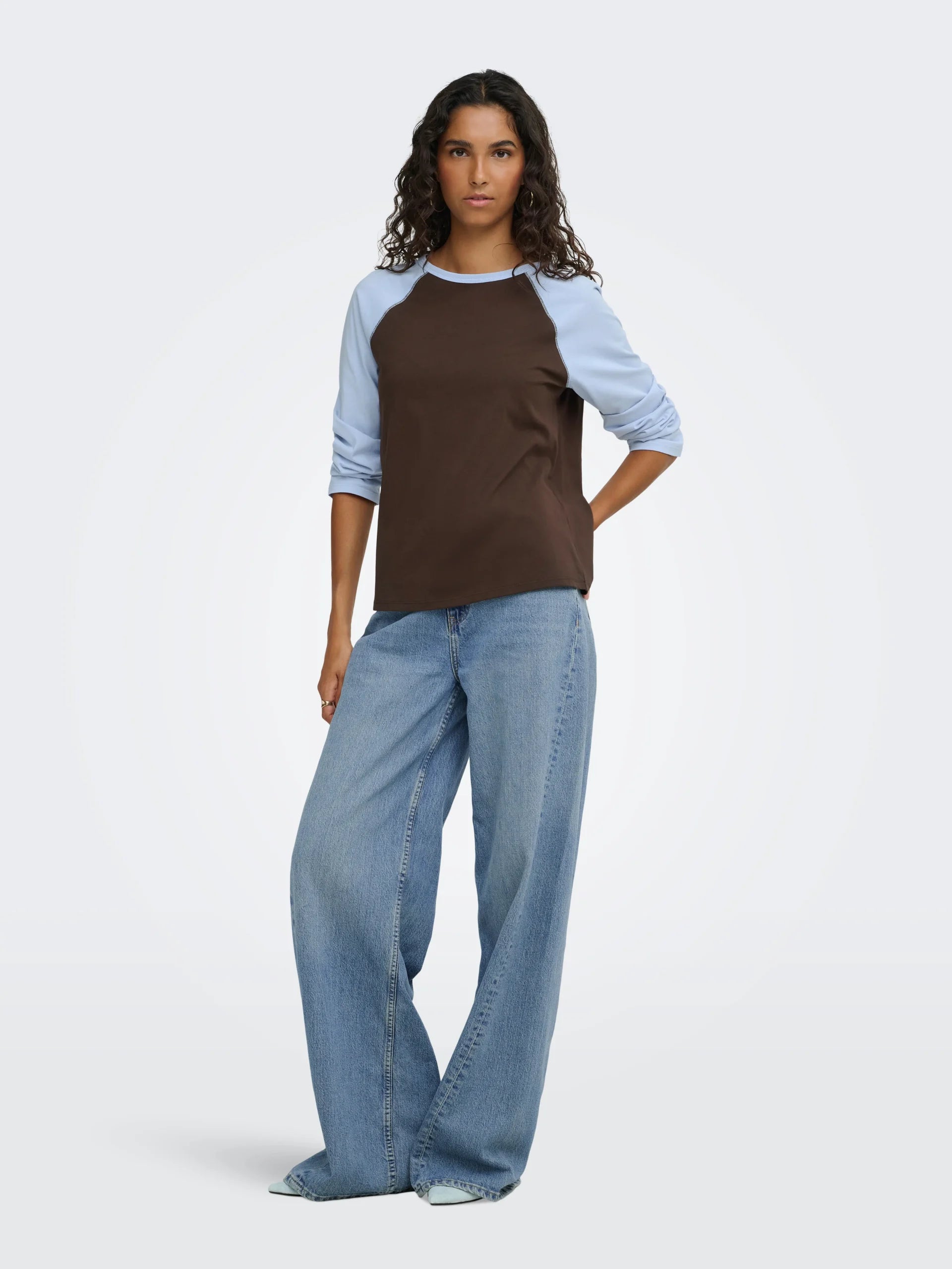 JDY JEANETT L/S RAGLAN CONTRAST TOP JRS Coffee Bean KENTUCKY BLUE CONTRAST