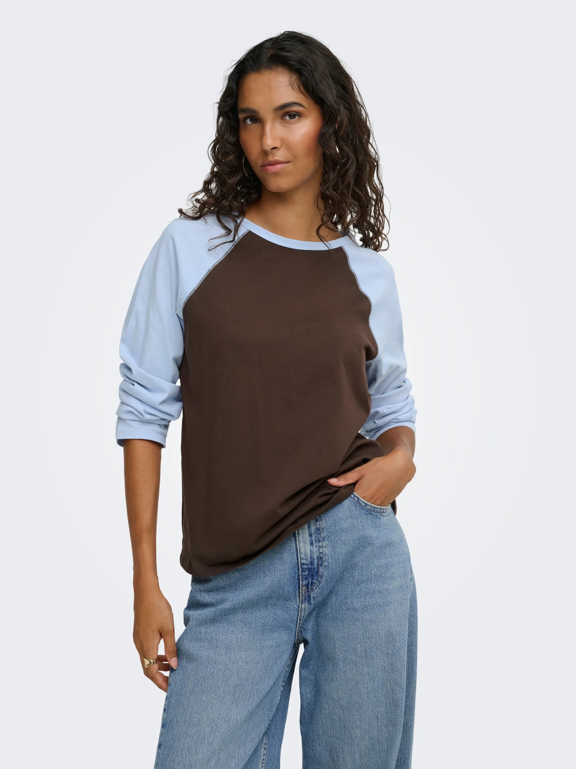 JDY JEANETT L/S RAGLAN CONTRAST TOP JRS Coffee Bean KENTUCKY BLUE CONTRAST