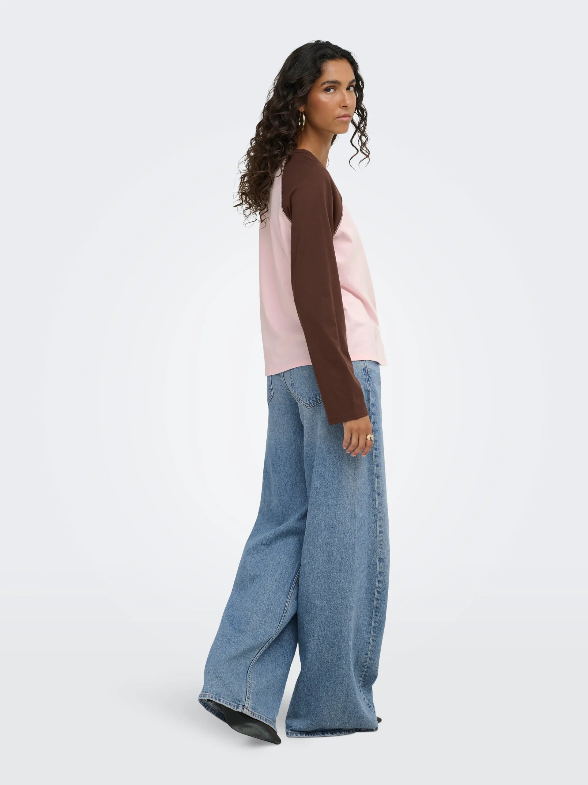 JDY JEANETT L/S RAGLAN CONTRAST TOP JRS Chalk Pink COFFEE BEAN CONTRAST