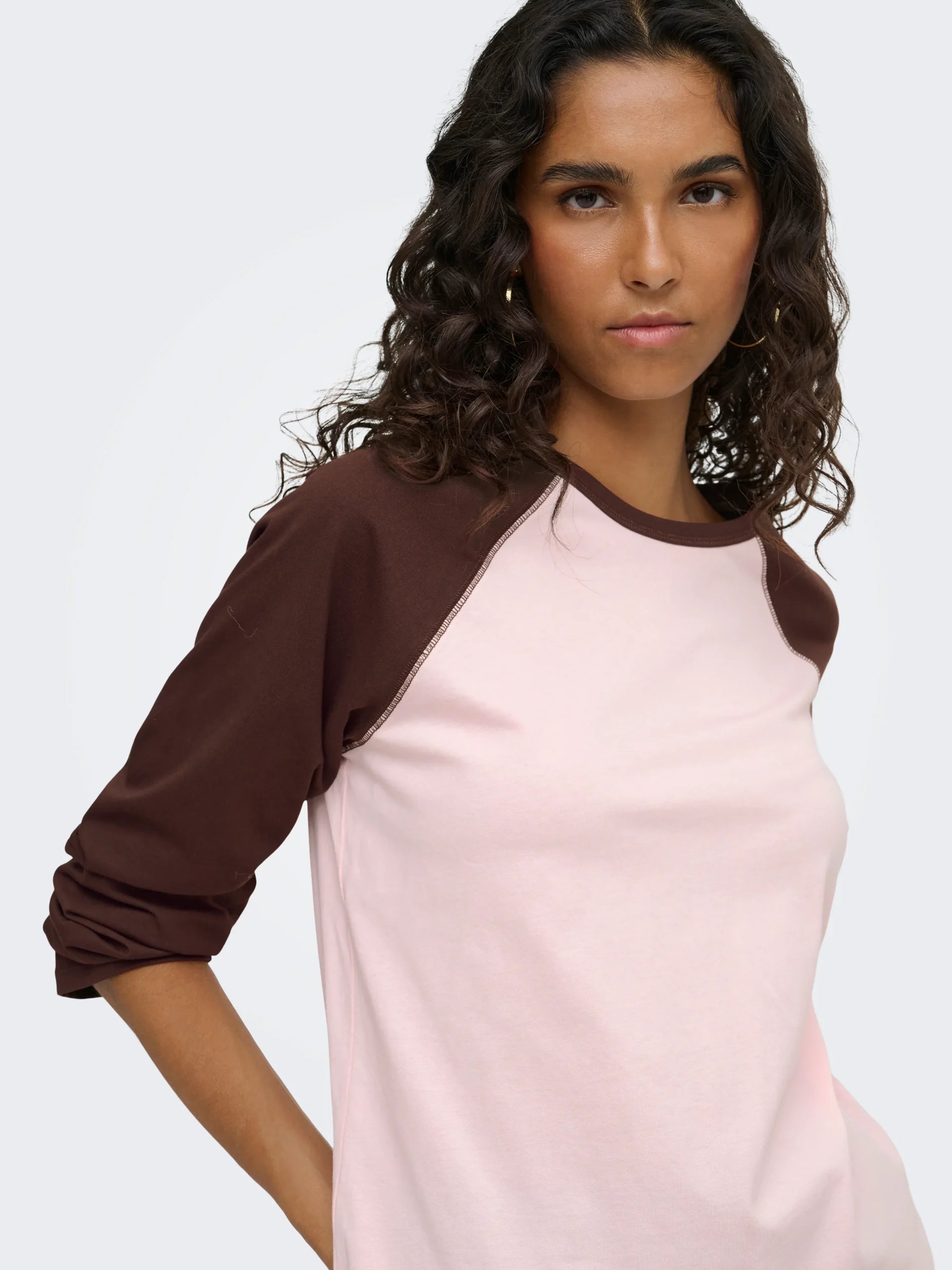 JDY JEANETT L/S RAGLAN CONTRAST TOP JRS Chalk Pink COFFEE BEAN CONTRAST
