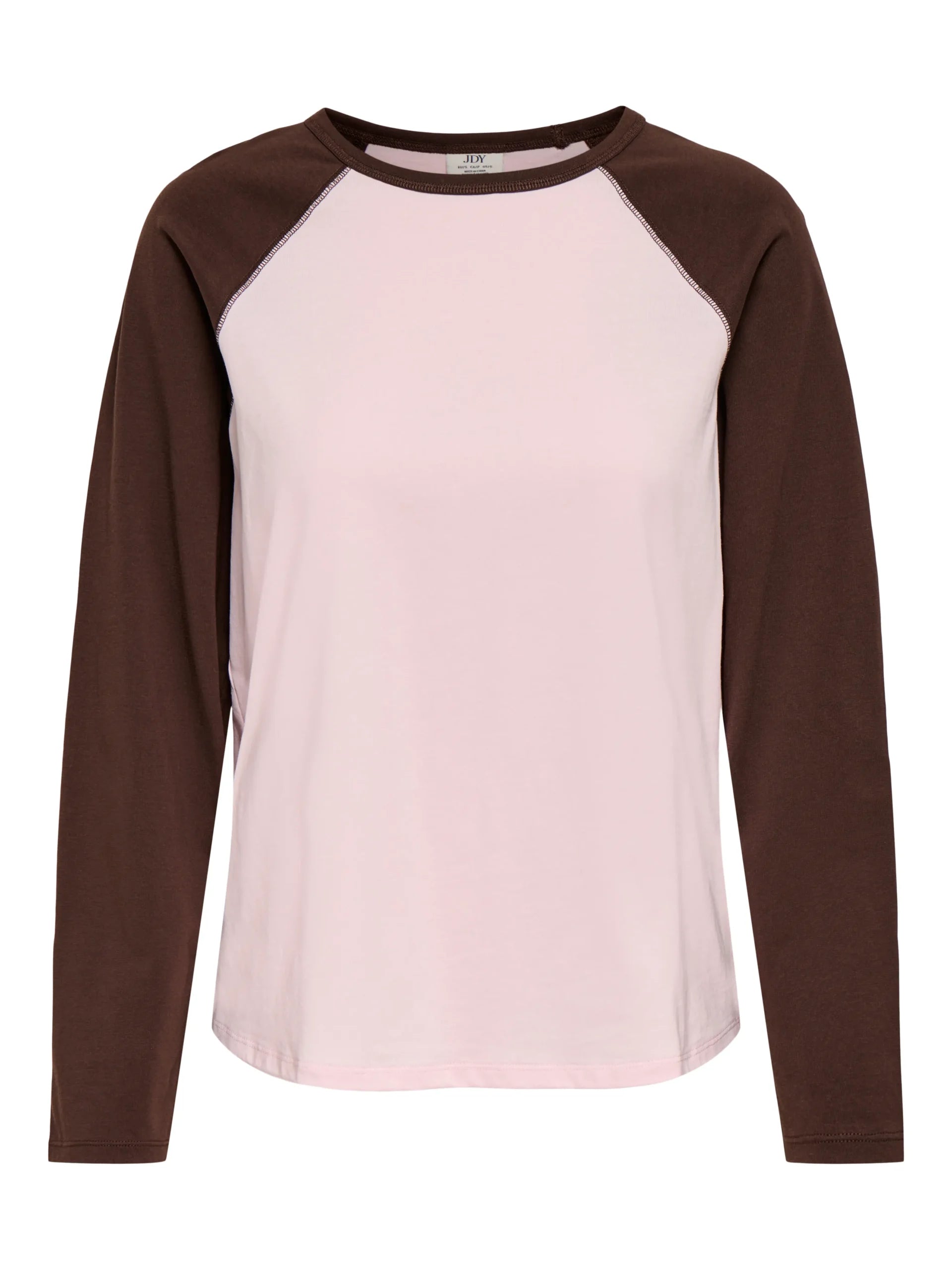 JDY JEANETT L/S RAGLAN CONTRAST TOP JRS Chalk Pink COFFEE BEAN CONTRAST