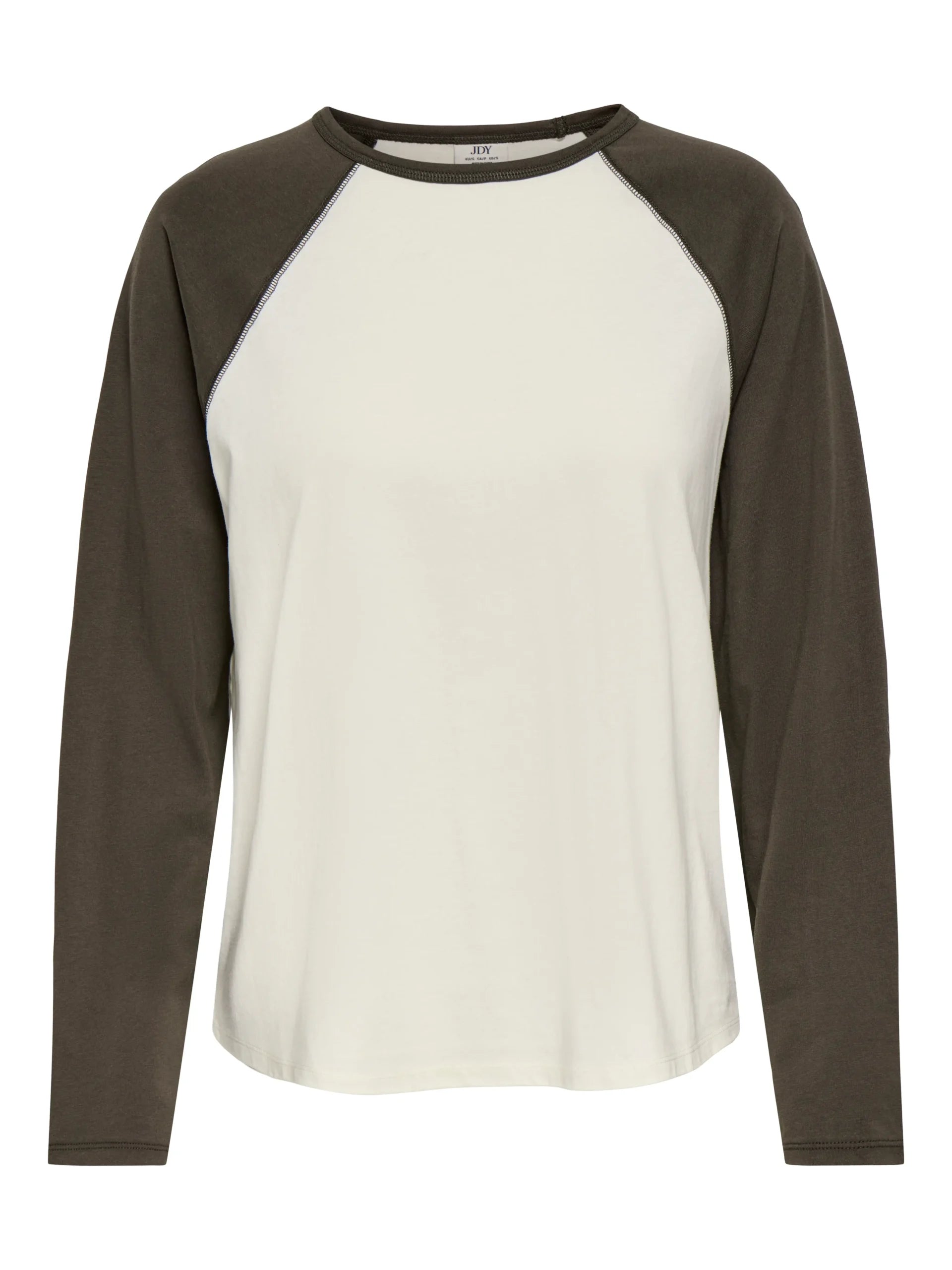 JDY JEANETT L/S RAGLAN CONTRAST TOP JRS Antique White BLACK OLIVE CONTRAST