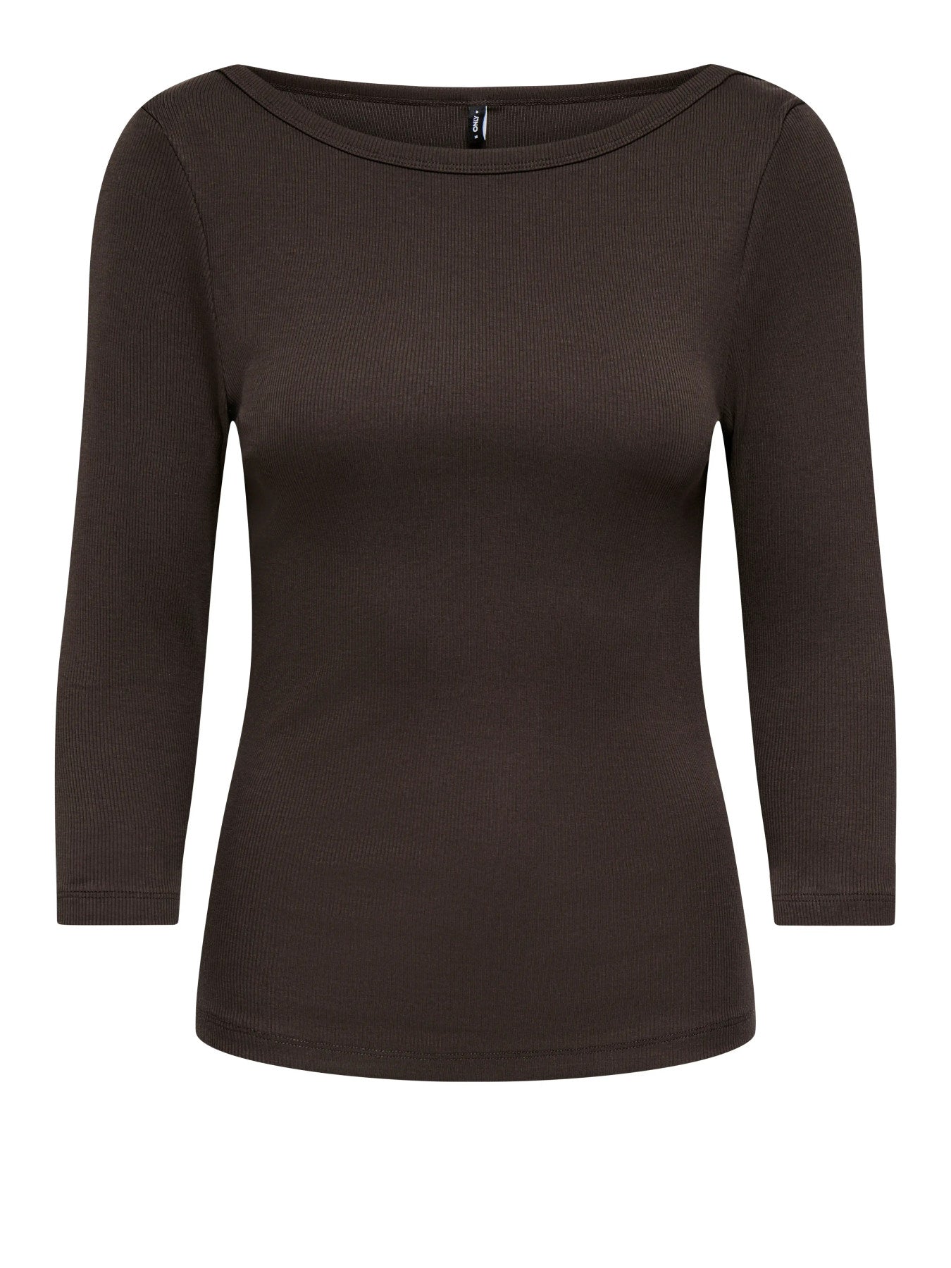 ONLY KATHLINE 3/4 RIB BOATNECK TOP Coffee Bean