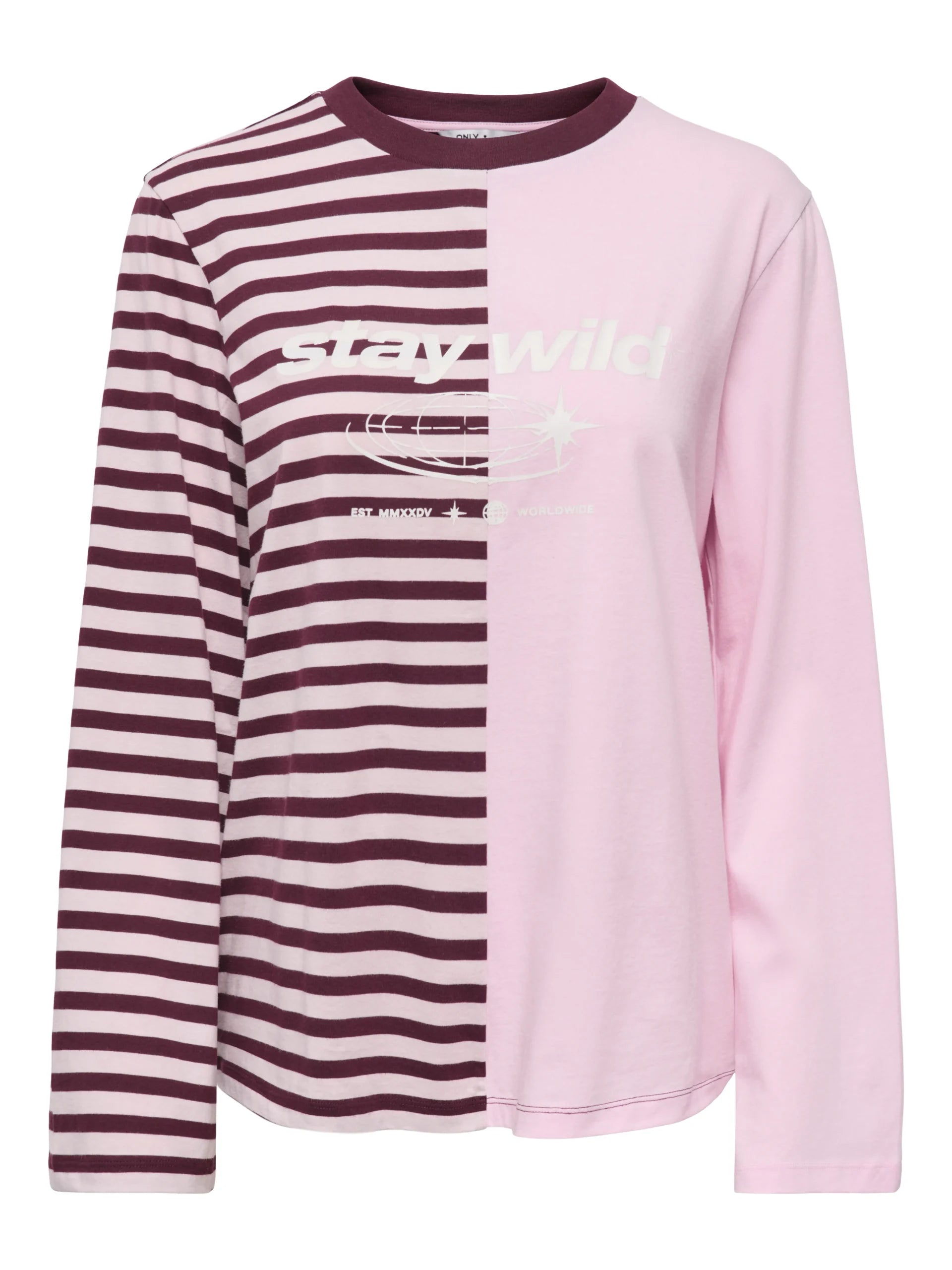 ONLY AVA L/S HALF STRIPED T-SHIRT JRS Chalk Pink WINDSOR WINE STRIPES/ CD TEXT