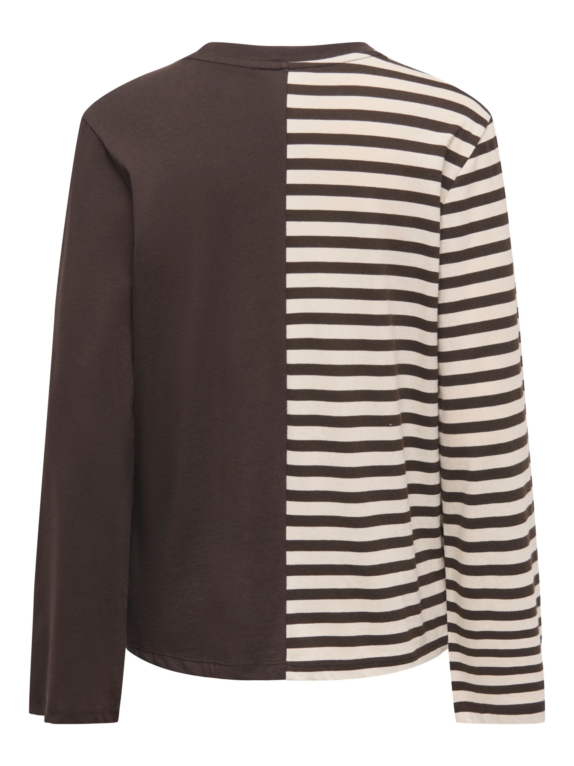 ONLY AVA L/S HALF STRIPED T-SHIRT JRS Black Coffee BIRCH STRIPES/ LIGHT PINK TEXT